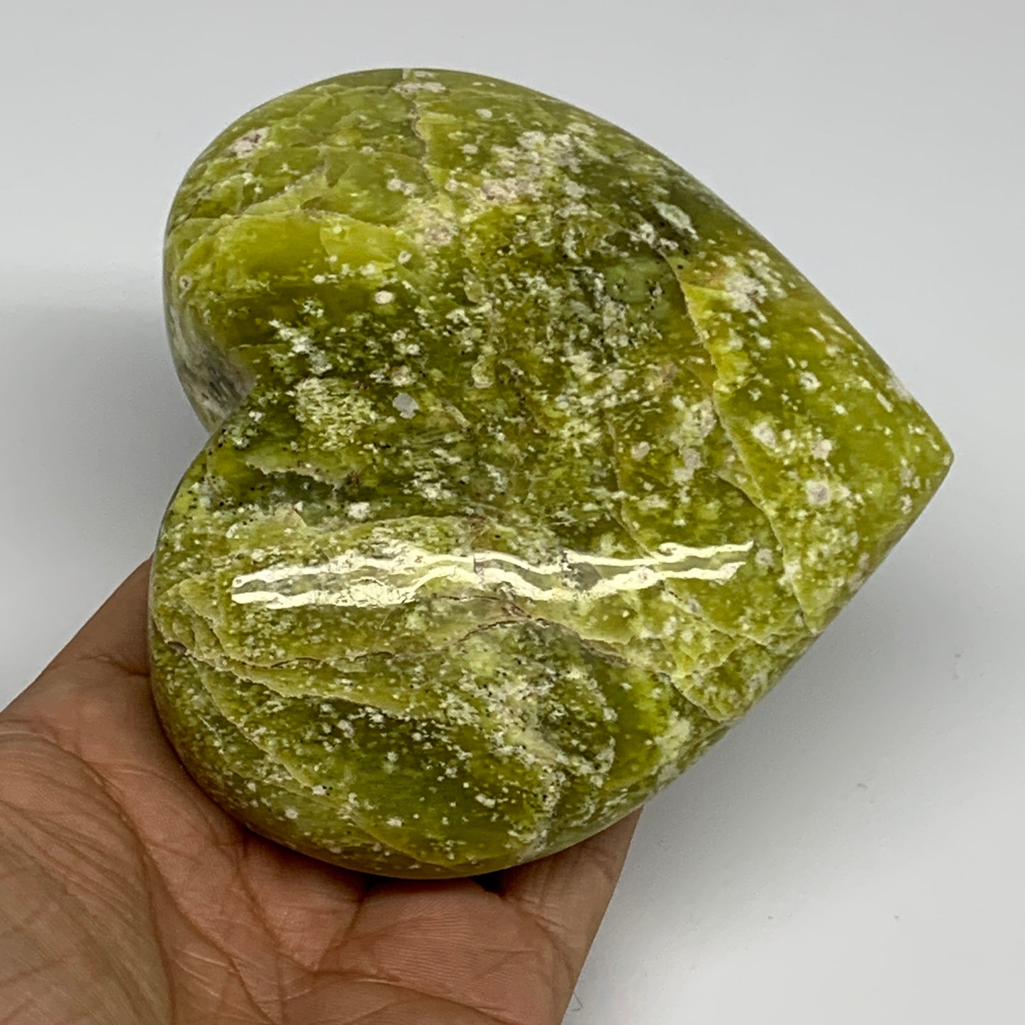 1.17 lbs, 4"x4.4"x1.6" Green Serpentine Heart Polished Gemstones, B33851