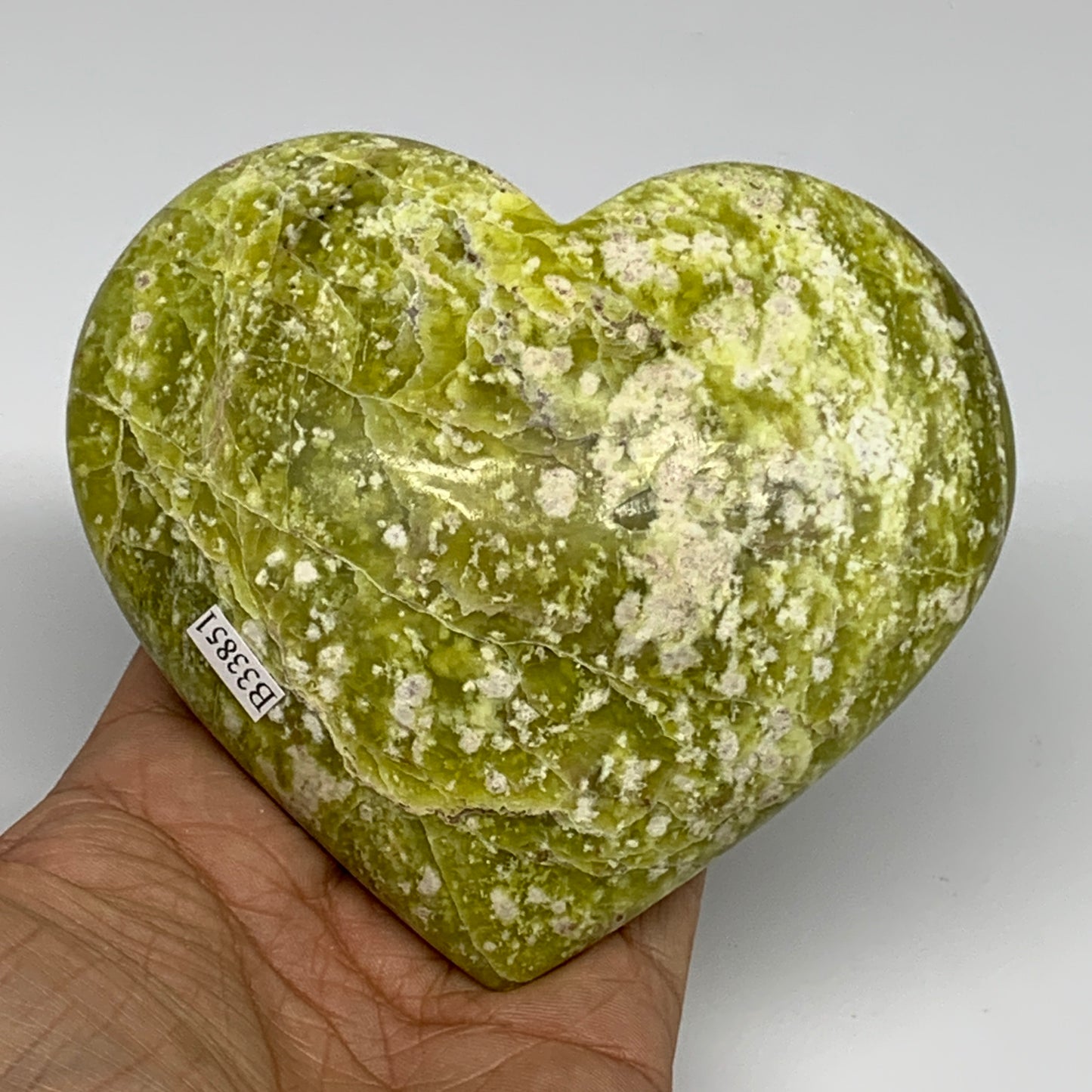 1.17 lbs, 4"x4.4"x1.6" Green Serpentine Heart Polished Gemstones, B33851