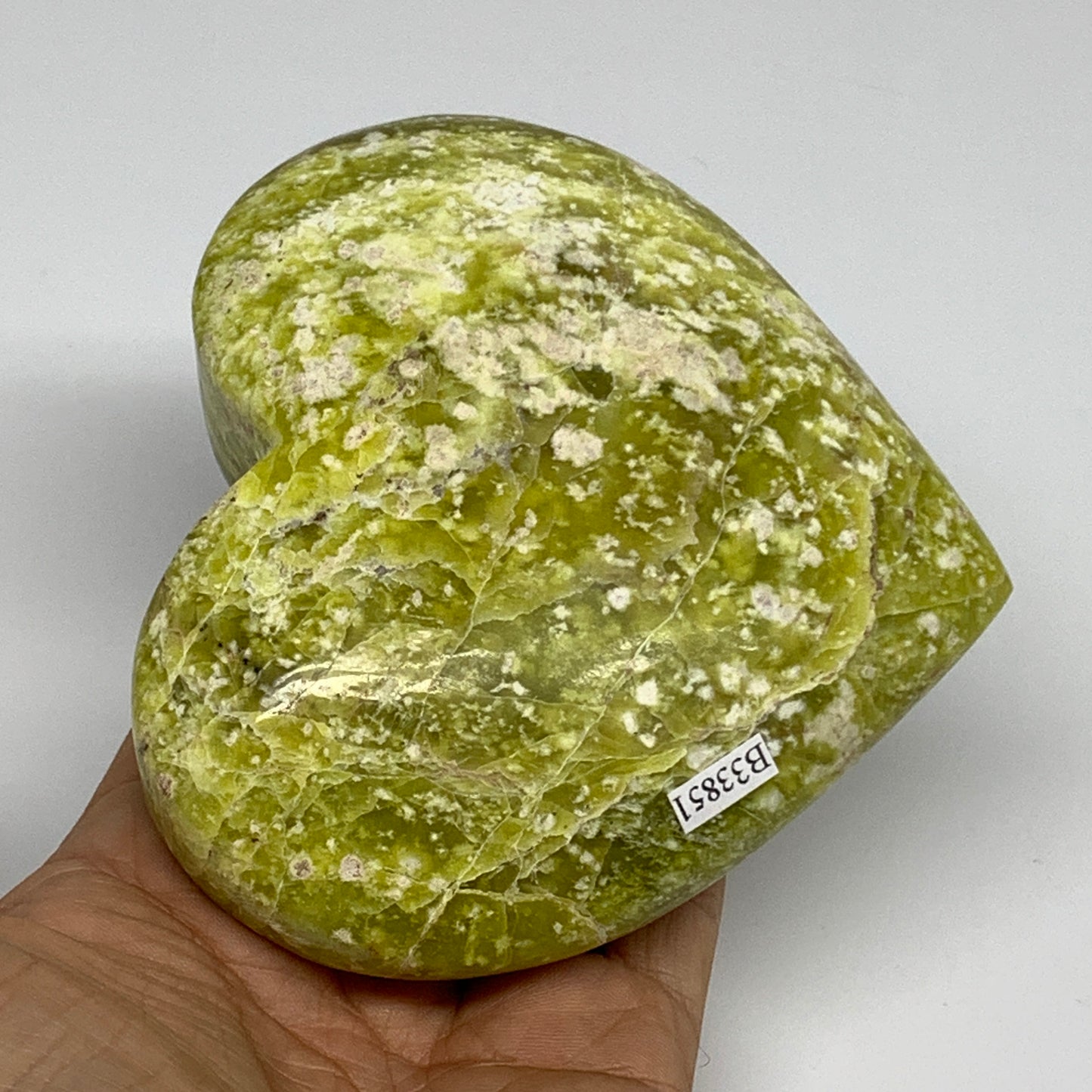 1.17 lbs, 4"x4.4"x1.6" Green Serpentine Heart Polished Gemstones, B33851