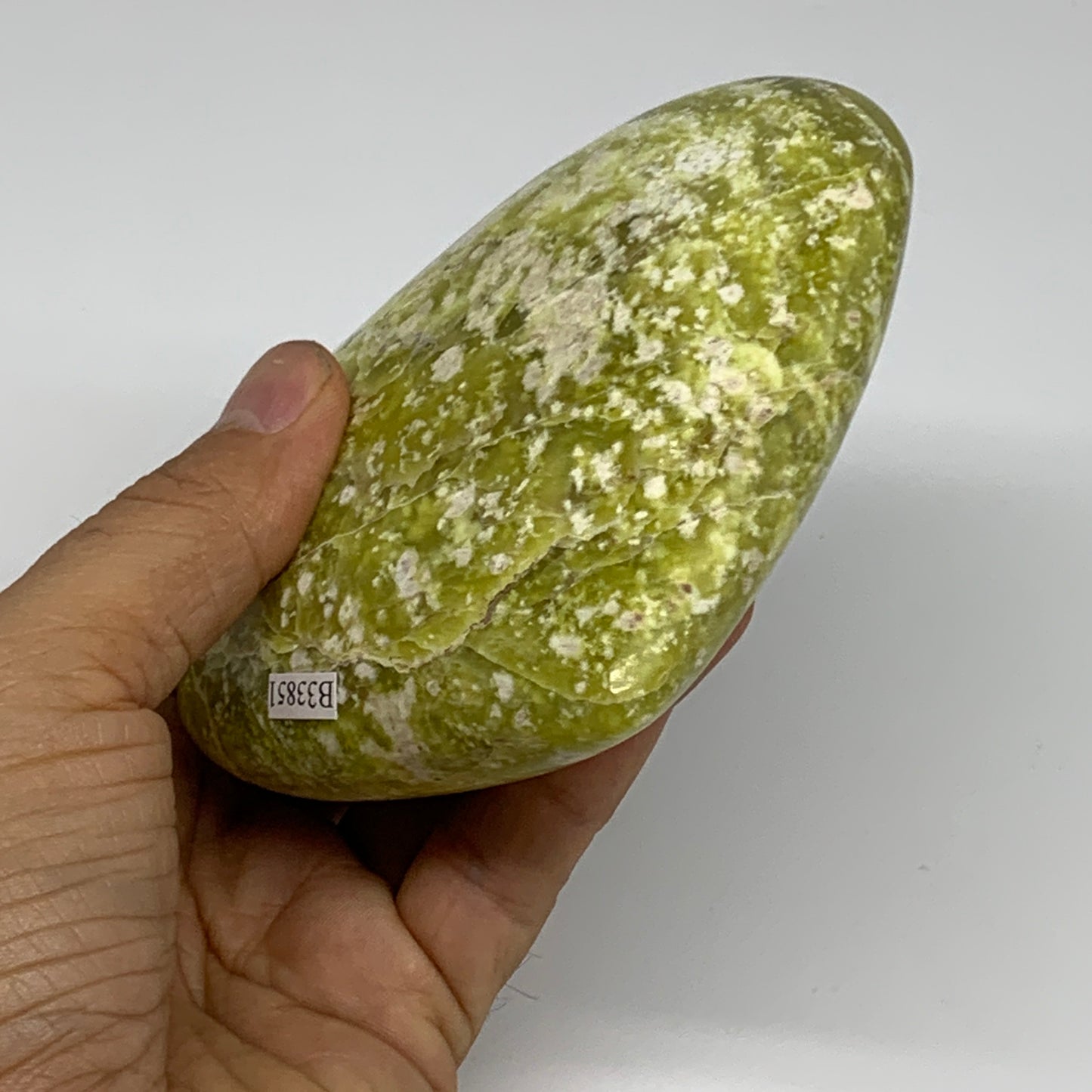 1.17 lbs, 4"x4.4"x1.6" Green Serpentine Heart Polished Gemstones, B33851