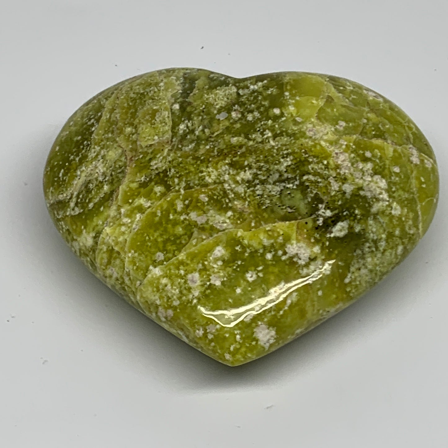 1.17 lbs, 4"x4.4"x1.6" Green Serpentine Heart Polished Gemstones, B33851