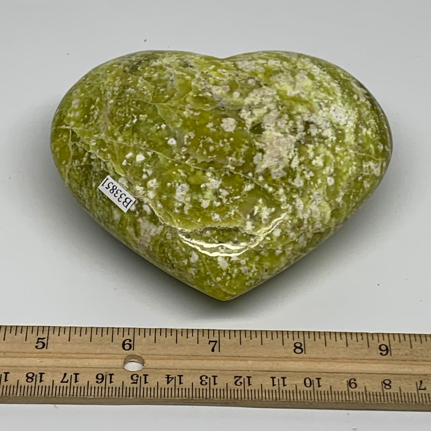 1.17 lbs, 4"x4.4"x1.6" Green Serpentine Heart Polished Gemstones, B33851