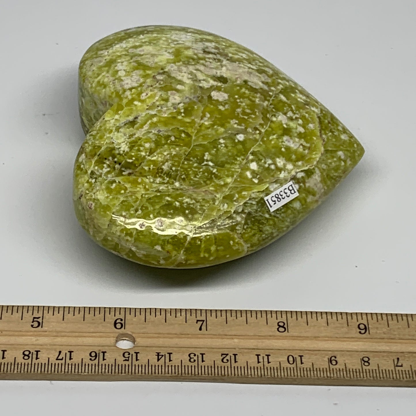 1.17 lbs, 4"x4.4"x1.6" Green Serpentine Heart Polished Gemstones, B33851