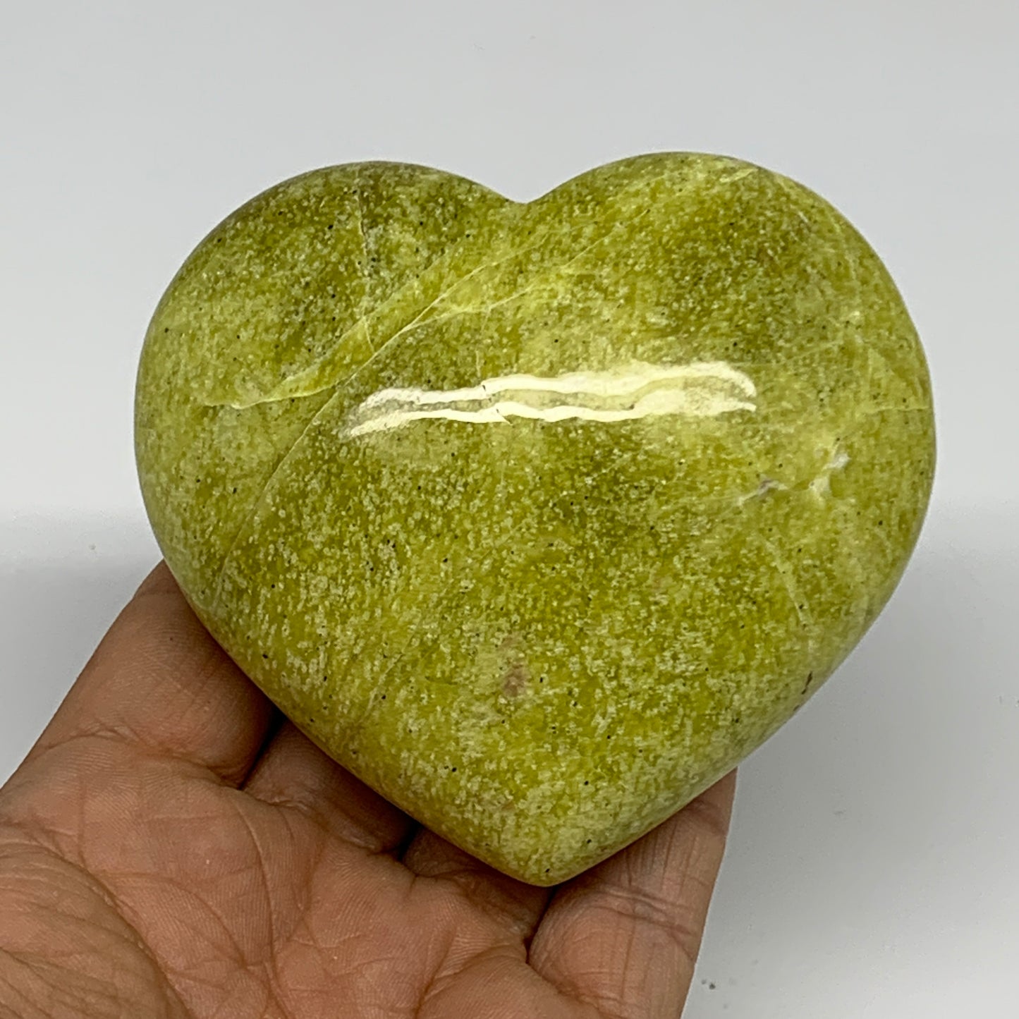 0.76 lbs, 3.1"x3.4"x1.6" Green Serpentine Heart Polished Gemstones, B33852