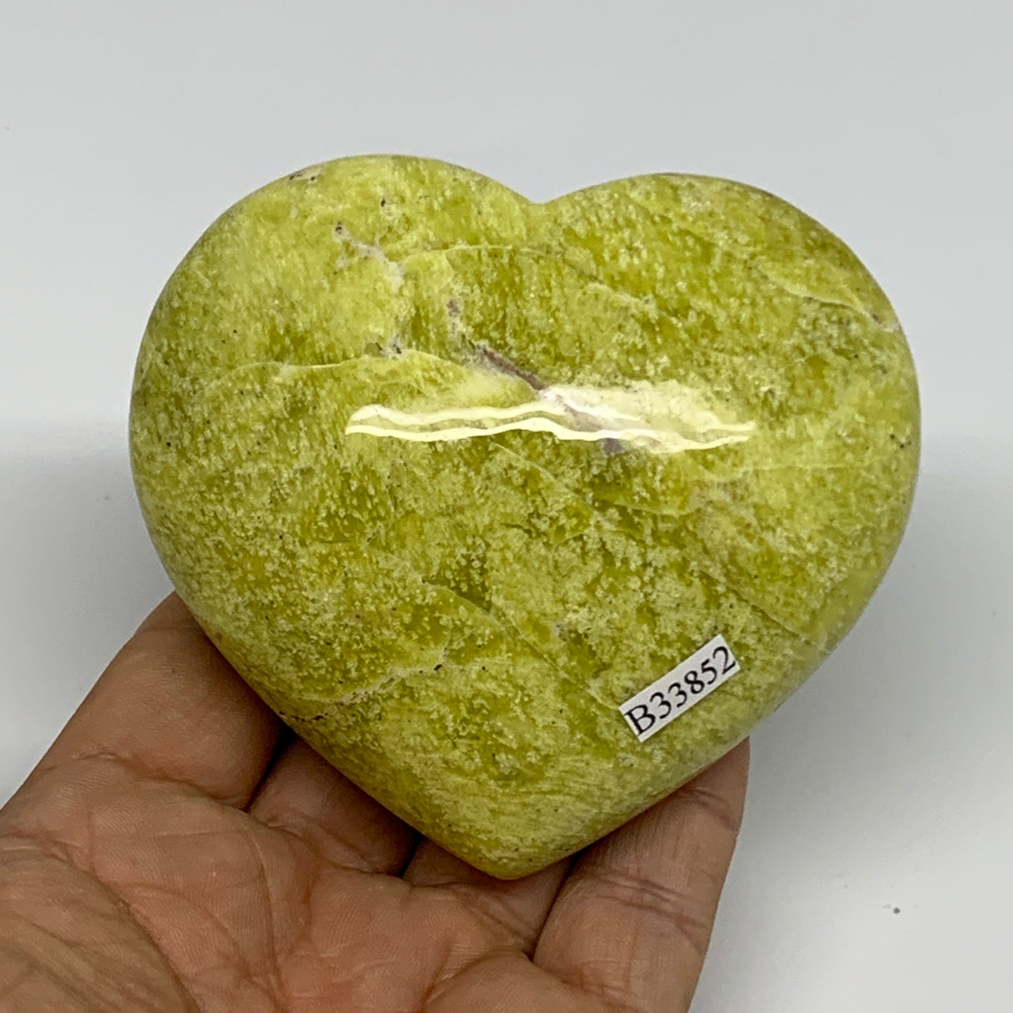 0.76 lbs, 3.1"x3.4"x1.6" Green Serpentine Heart Polished Gemstones, B33852