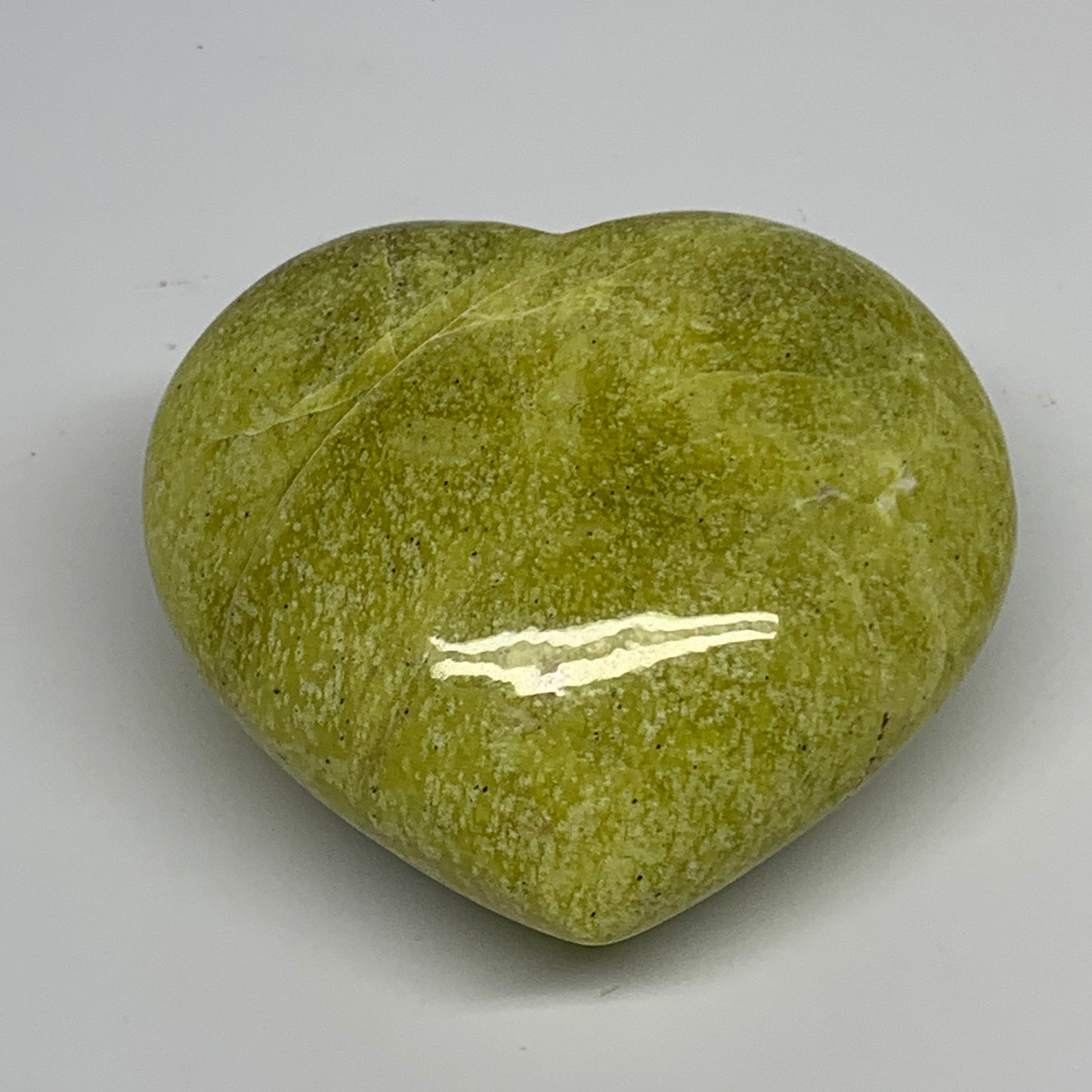 0.76 lbs, 3.1"x3.4"x1.6" Green Serpentine Heart Polished Gemstones, B33852