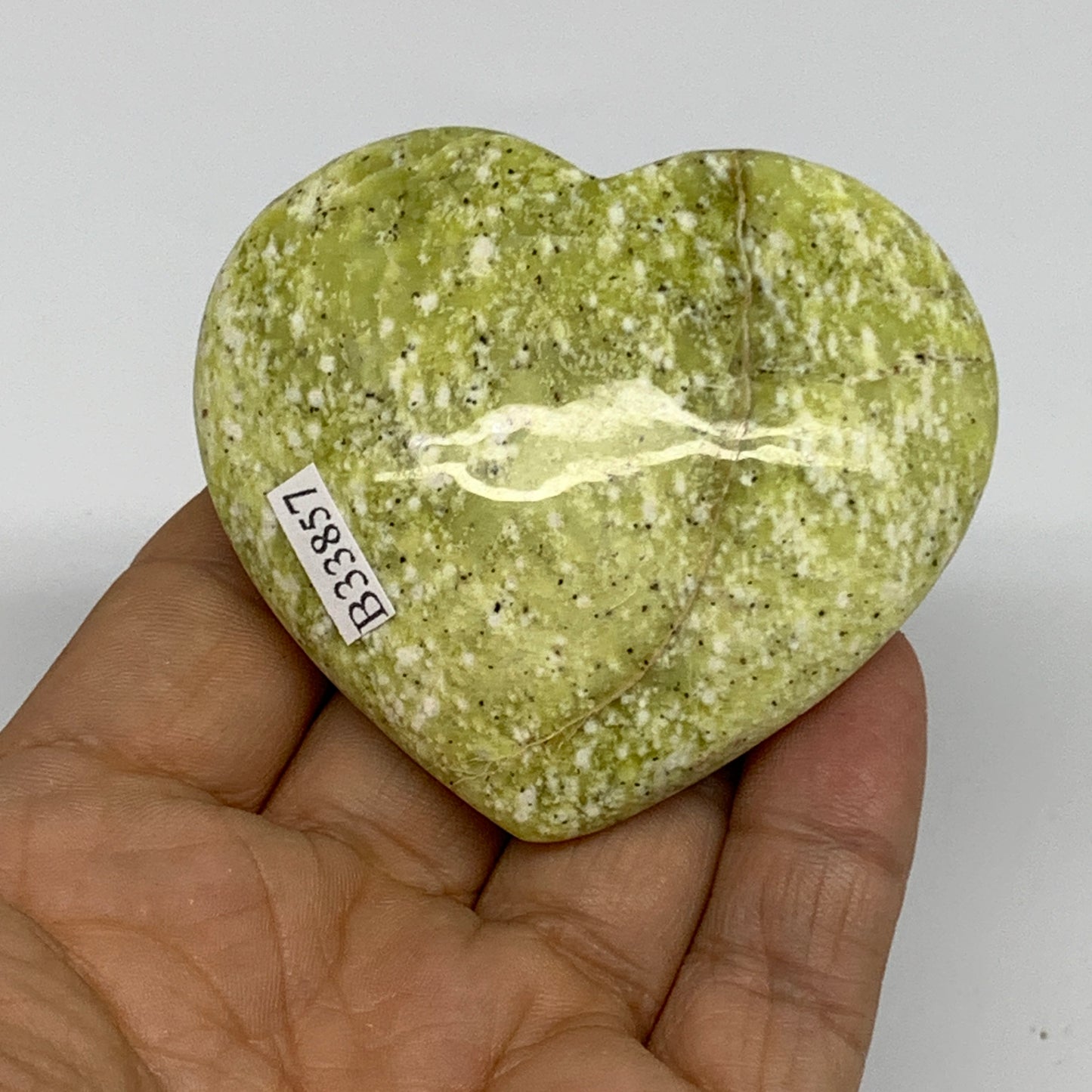 107g, 2.3"x2.6"x0.9" Green Serpentine Heart Polished Gemstones, B33857