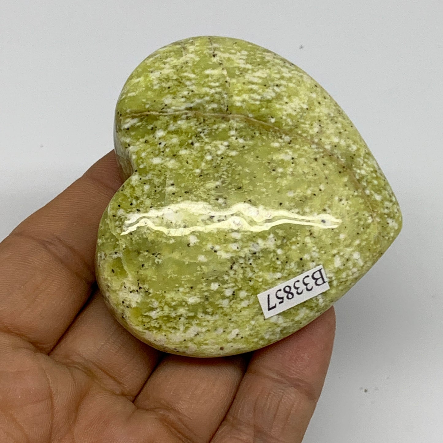 107g, 2.3"x2.6"x0.9" Green Serpentine Heart Polished Gemstones, B33857