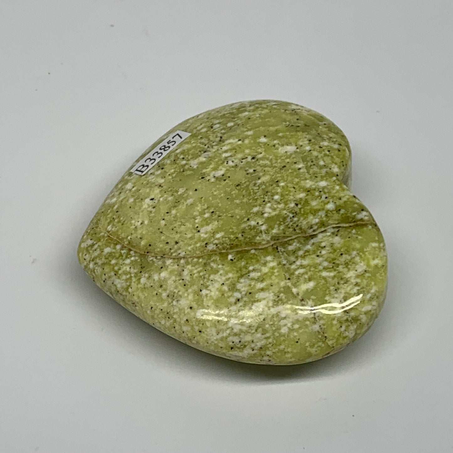 107g, 2.3"x2.6"x0.9" Green Serpentine Heart Polished Gemstones, B33857