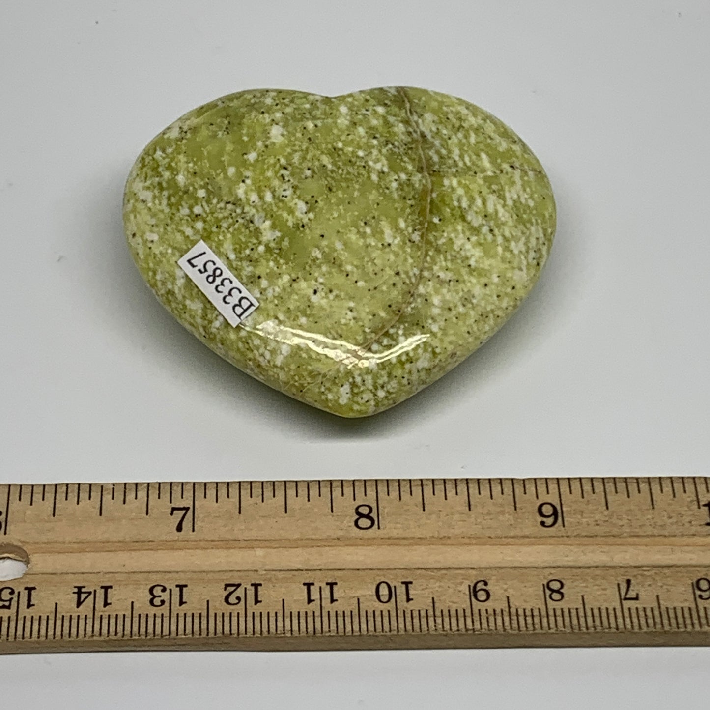 107g, 2.3"x2.6"x0.9" Green Serpentine Heart Polished Gemstones, B33857