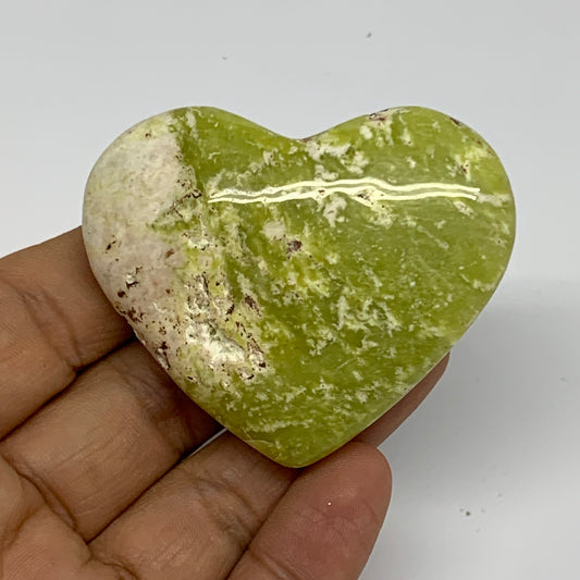 74.2g, 1.9"x2.3"x0.9" Green Serpentine Heart Polished Gemstones, B33858