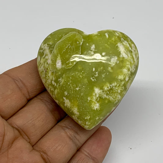 90.4g, 2"x2"x1.1" Green Serpentine Heart Polished Gemstones, B33861