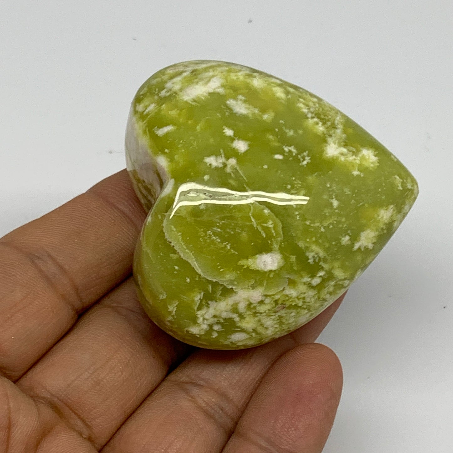 90.4g, 2"x2"x1.1" Green Serpentine Heart Polished Gemstones, B33861