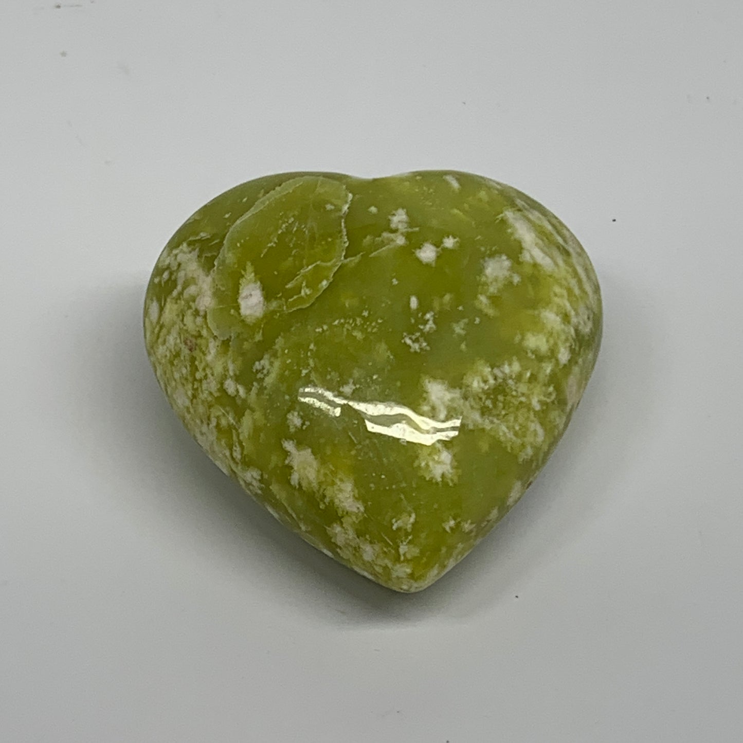 90.4g, 2"x2"x1.1" Green Serpentine Heart Polished Gemstones, B33861