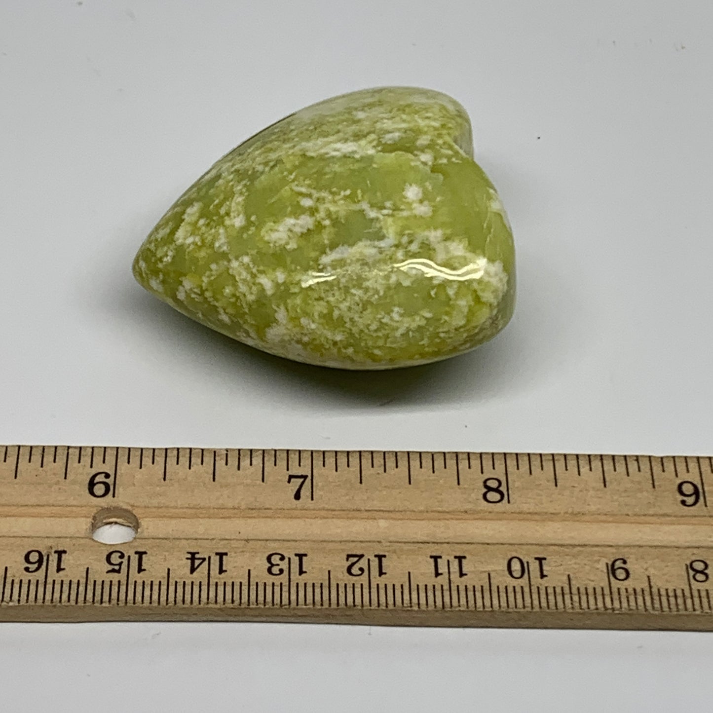 90.4g, 2"x2"x1.1" Green Serpentine Heart Polished Gemstones, B33861