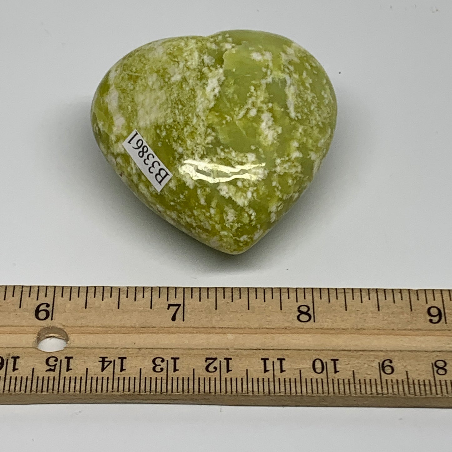 90.4g, 2"x2"x1.1" Green Serpentine Heart Polished Gemstones, B33861