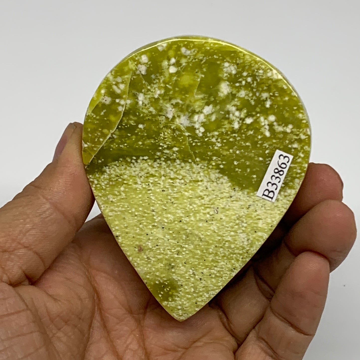 222.8g, 3"x2.8"x1.4" Green Serpentine Heart Polished Gemstones, B33863