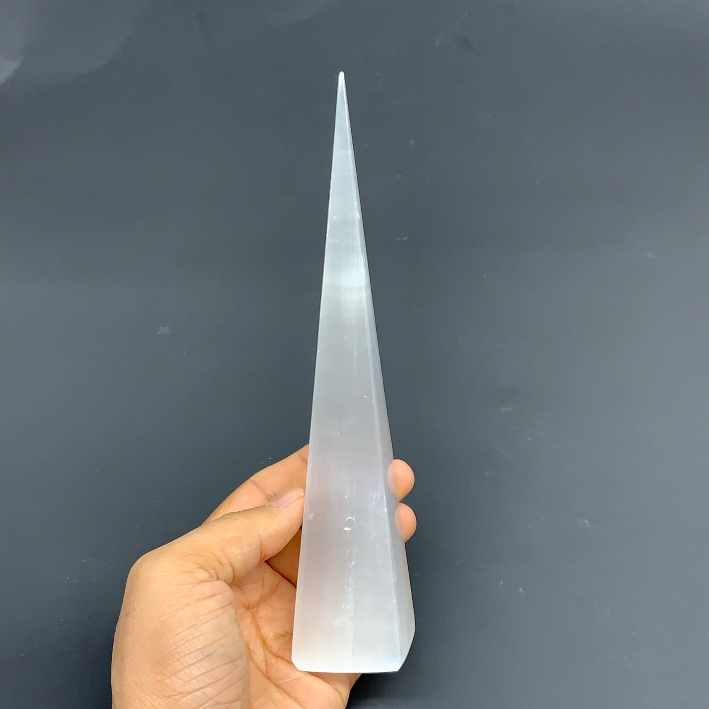 242.2g, 7.5"x1.4", Selenite (Satin Spar) Crystal Crystal Tower Point,B35942