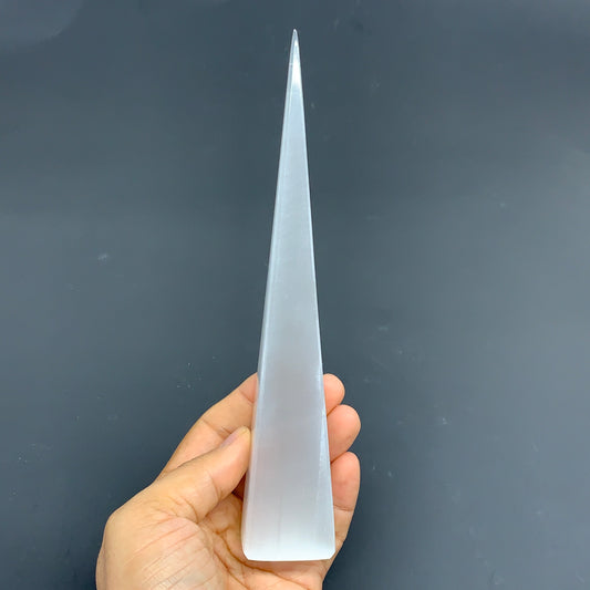 202.9g, 7.8"x1.4", Selenite (Satin Spar) Crystal Crystal Tower Point,B35943