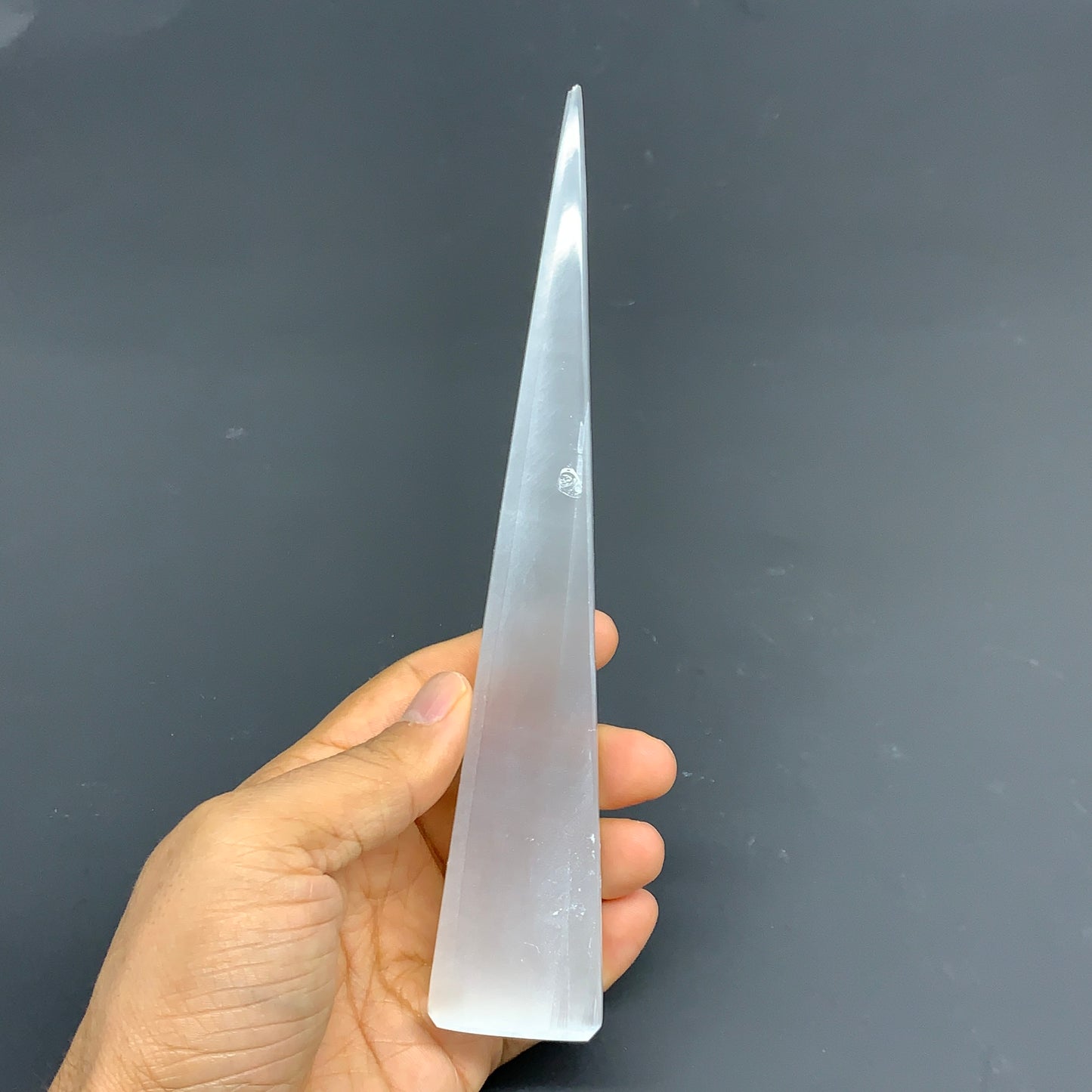 197.3g, 7.3"x1.4", Selenite (Satin Spar) Crystal Crystal Tower Point,B35945