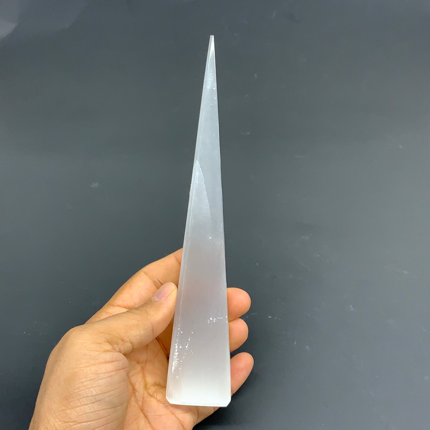 197.3g, 7.3"x1.4", Selenite (Satin Spar) Crystal Crystal Tower Point,B35945