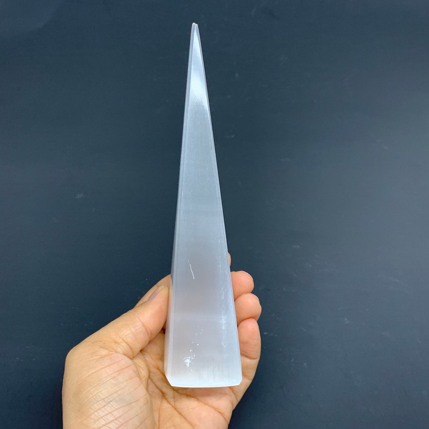 243.3g, 7"x1.5"x1.6", Selenite (Satin Spar) Crystal Crystal Tower Point,B35946