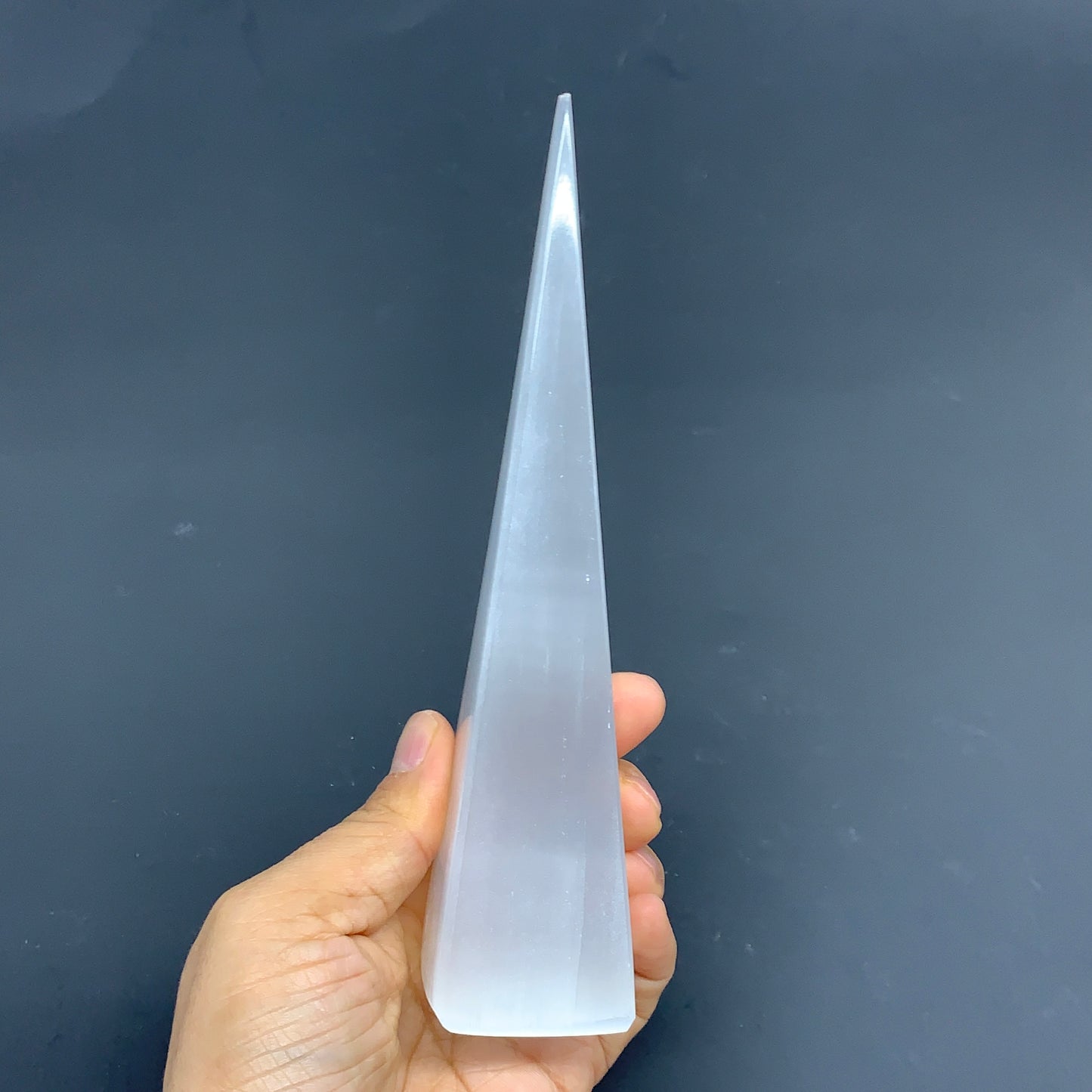 243.3g, 7"x1.5"x1.6", Selenite (Satin Spar) Crystal Crystal Tower Point,B35946