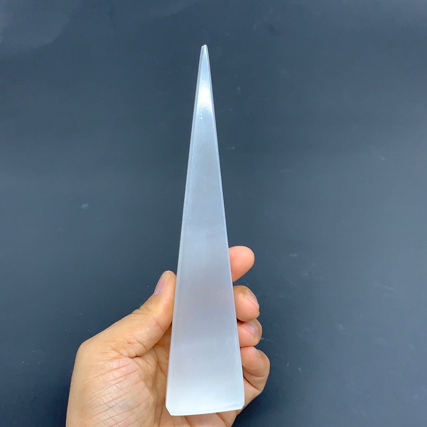 243.3g, 7"x1.5"x1.6", Selenite (Satin Spar) Crystal Crystal Tower Point,B35946