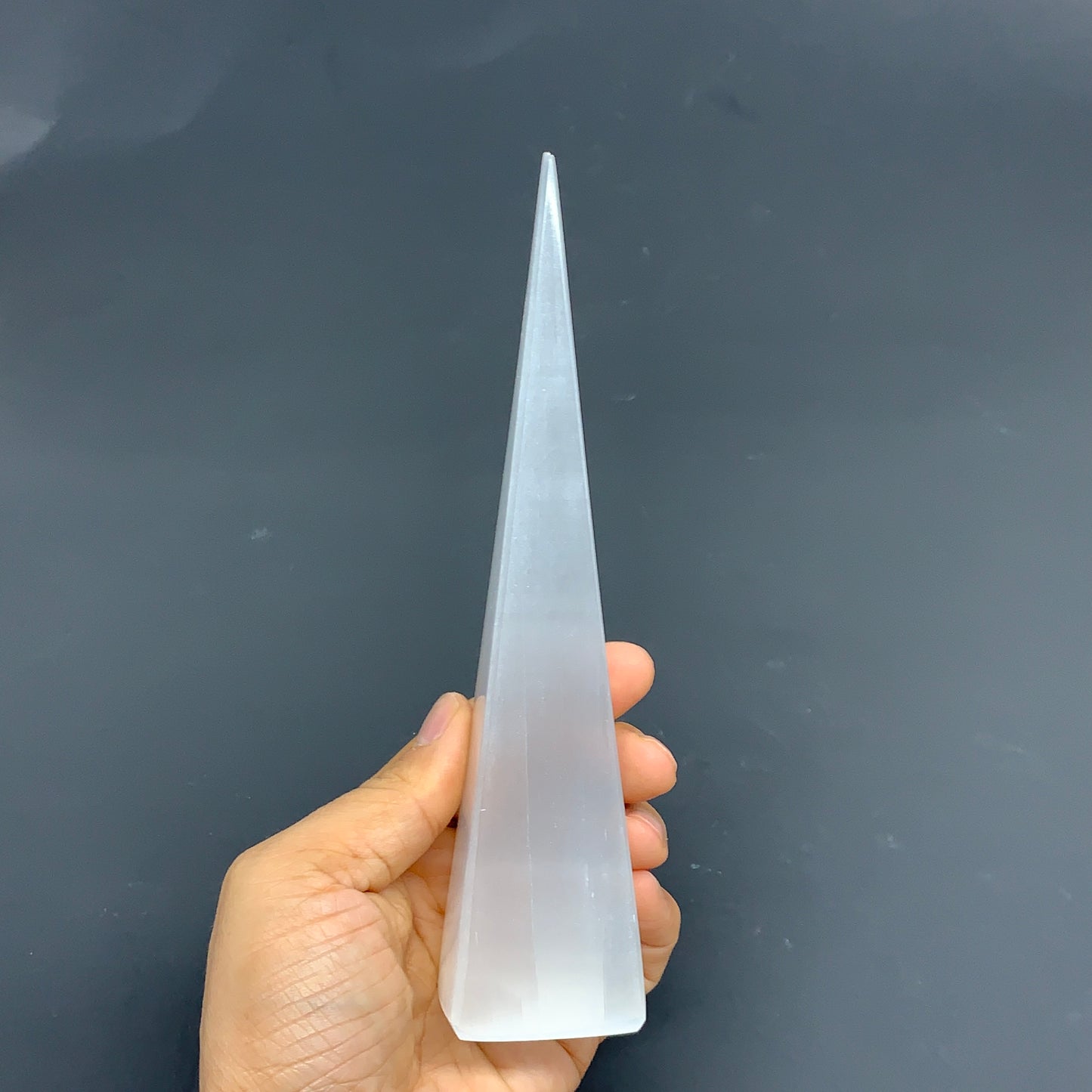 243.3g, 7"x1.5"x1.6", Selenite (Satin Spar) Crystal Crystal Tower Point,B35946