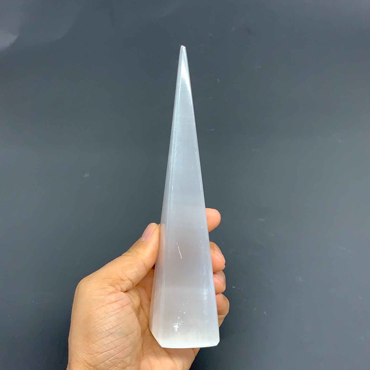 243.3g, 7"x1.5"x1.6", Selenite (Satin Spar) Crystal Crystal Tower Point,B35946