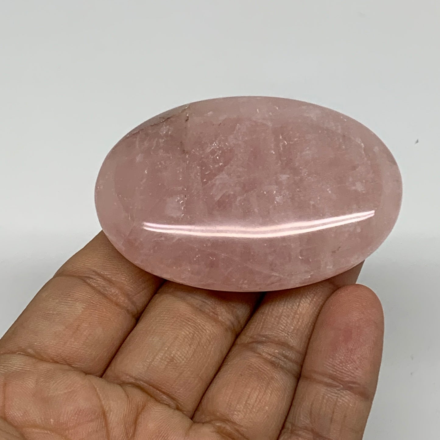 67.3g , 2.4"x1.6"x0.7", Natural Pink Rose Quartz Palm-stone Crystal, B34526