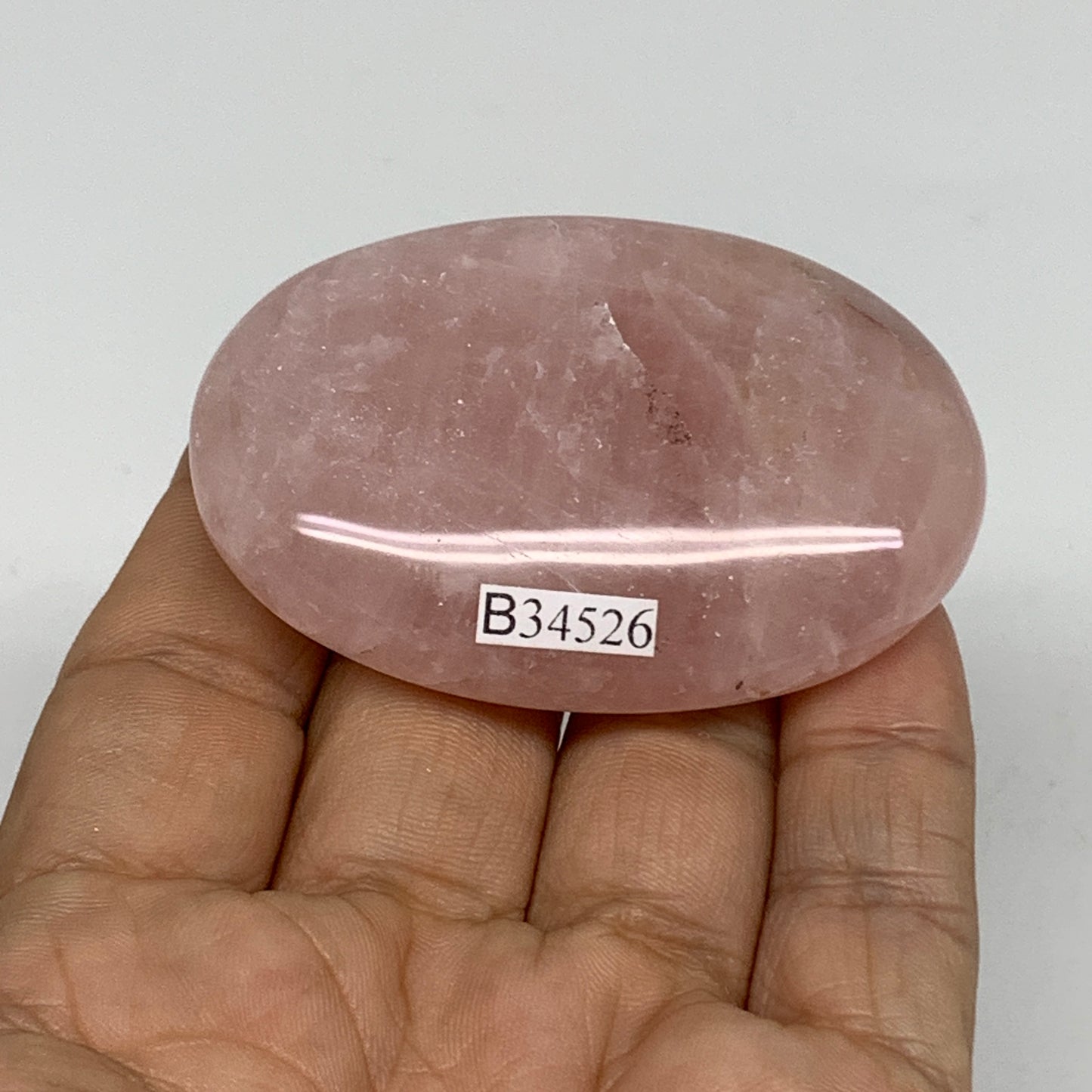 67.3g , 2.4"x1.6"x0.7", Natural Pink Rose Quartz Palm-stone Crystal, B34526