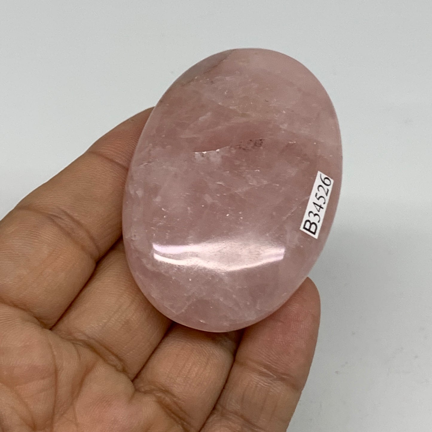 67.3g , 2.4"x1.6"x0.7", Natural Pink Rose Quartz Palm-stone Crystal, B34526