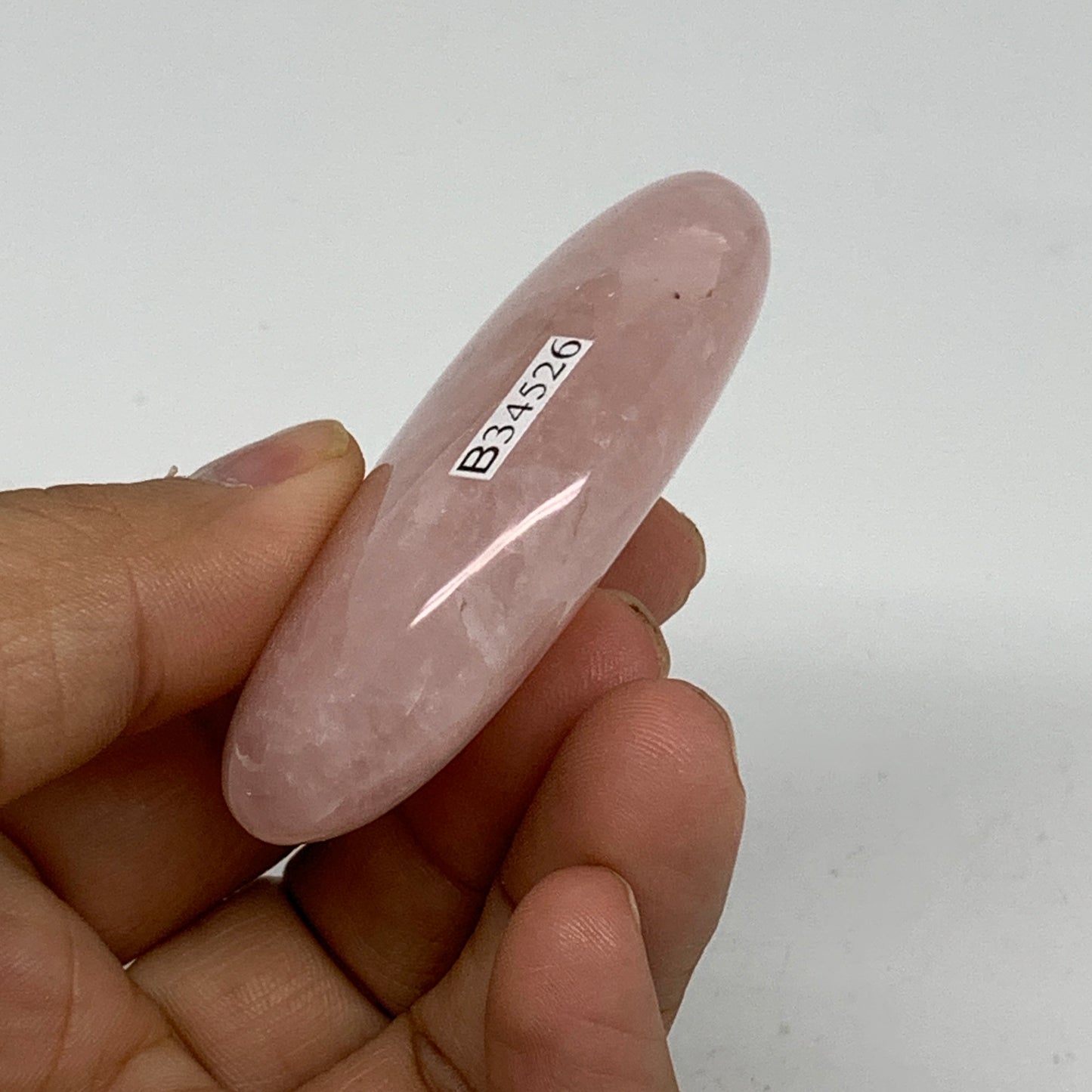 67.3g , 2.4"x1.6"x0.7", Natural Pink Rose Quartz Palm-stone Crystal, B34526