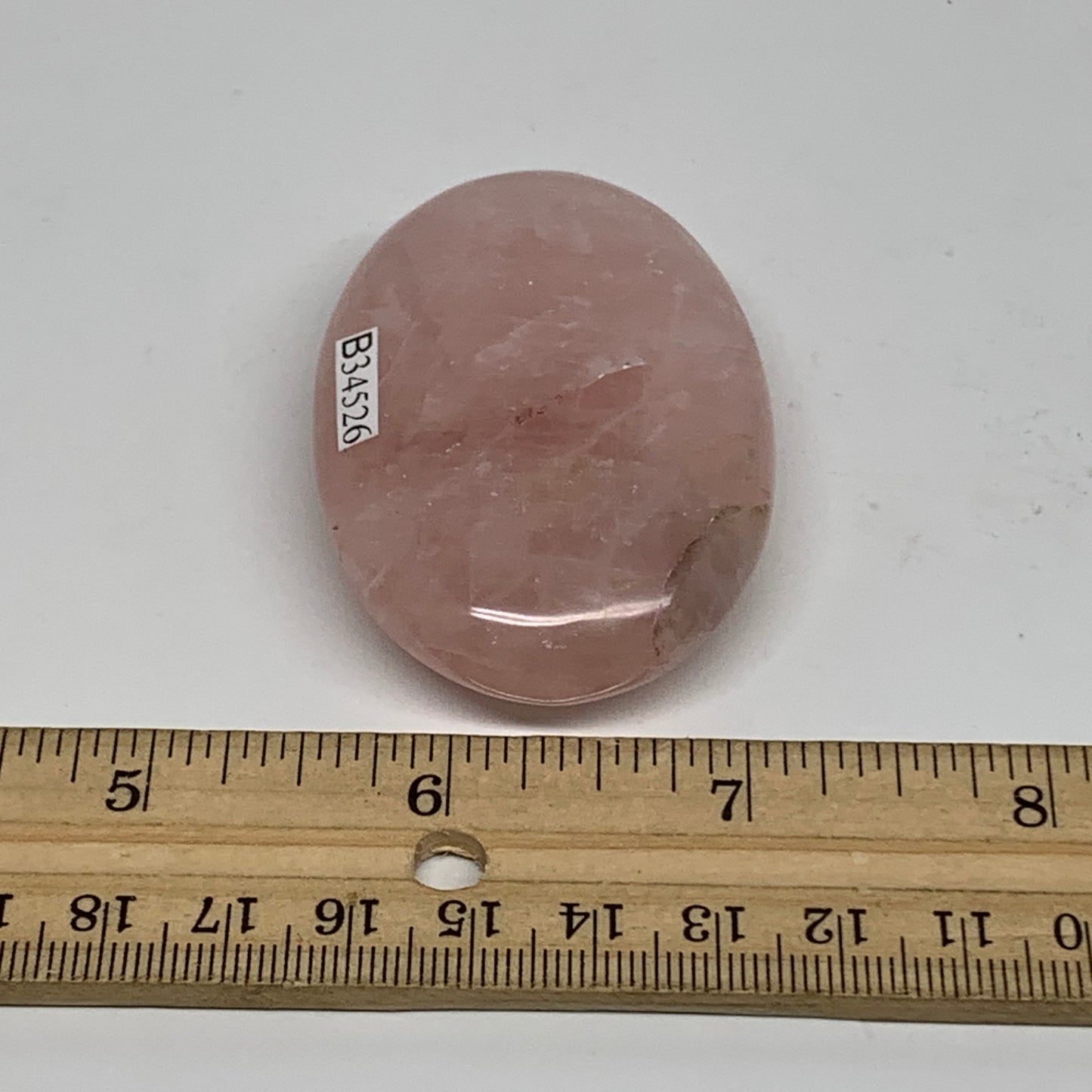 67.3g , 2.4"x1.6"x0.7", Natural Pink Rose Quartz Palm-stone Crystal, B34526