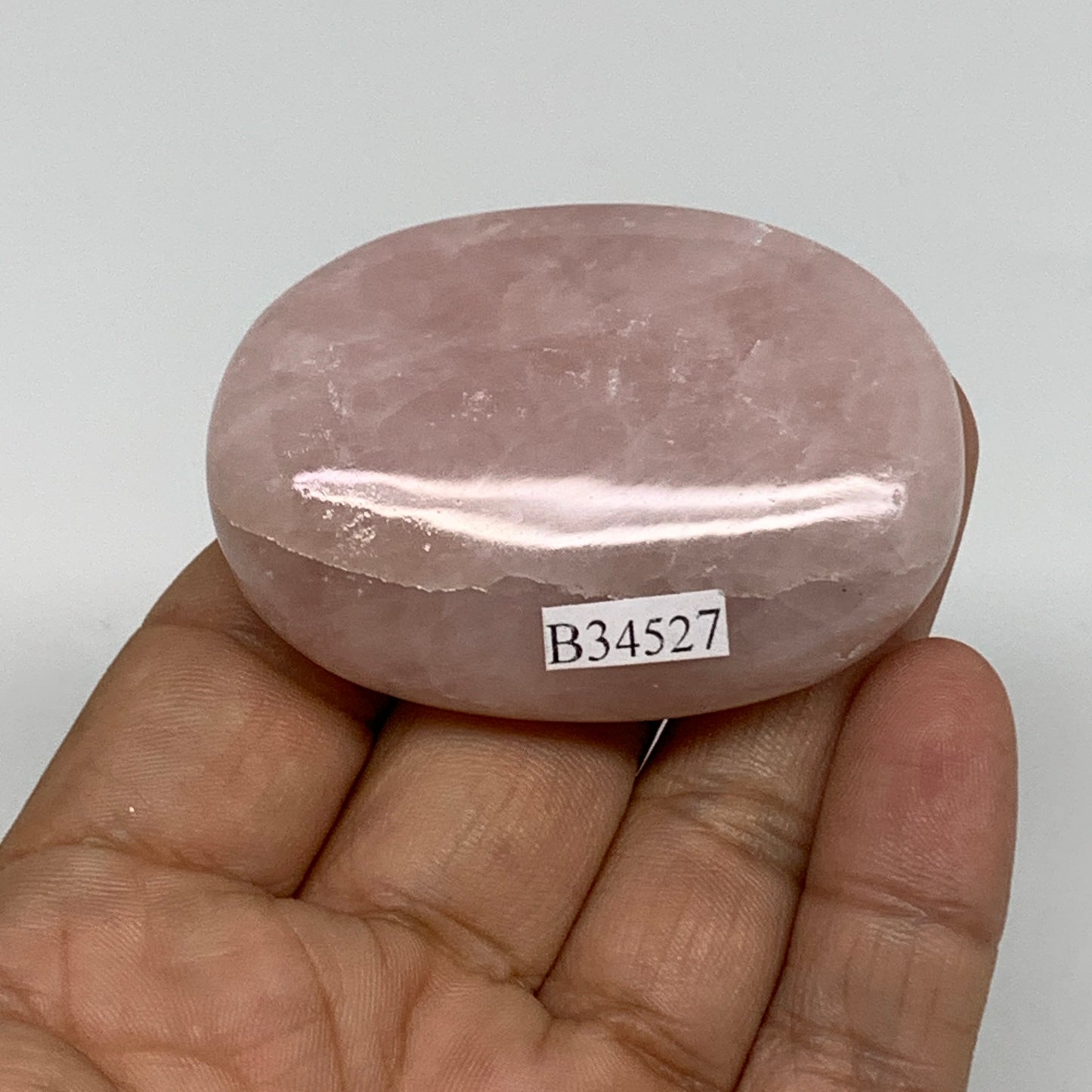 68.1[g , 2.2"x1.5"x0.7", Natural Pink Rose Quartz Palm-stone Crystal, B34527