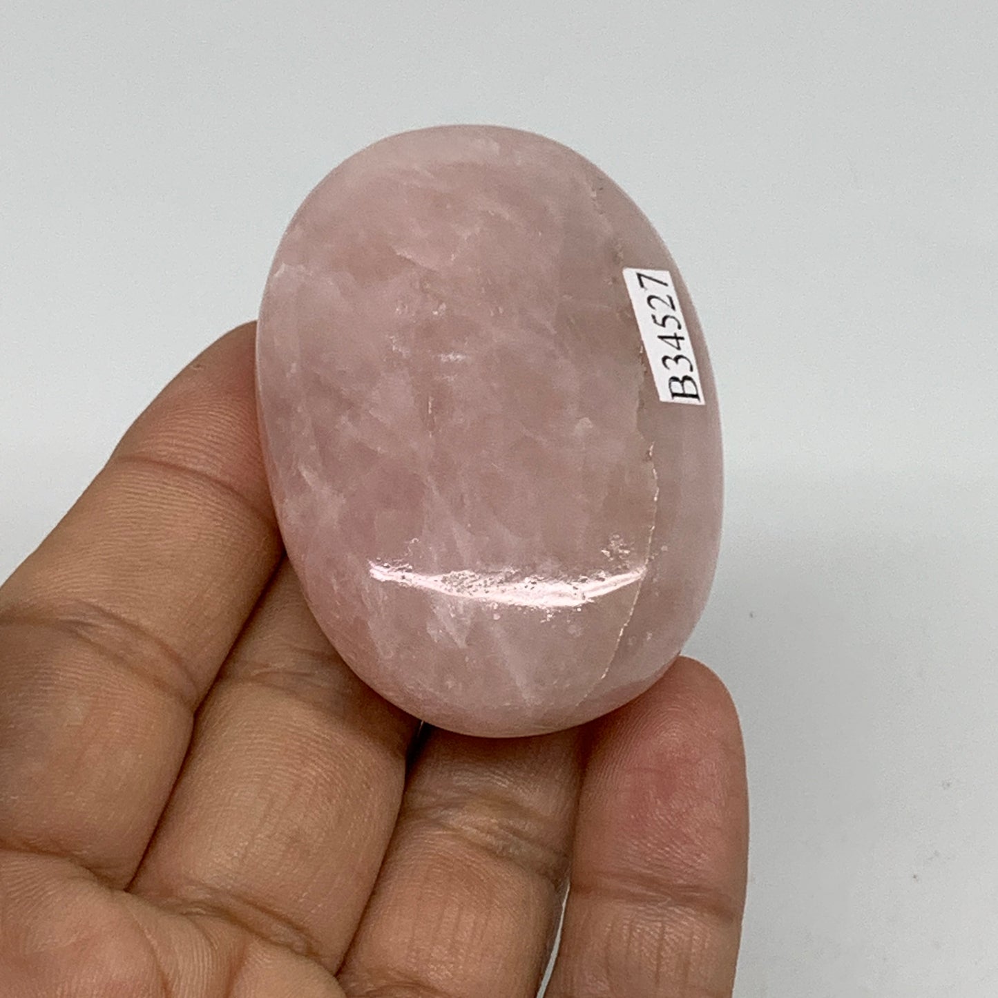 68.1[g , 2.2"x1.5"x0.7", Natural Pink Rose Quartz Palm-stone Crystal, B34527