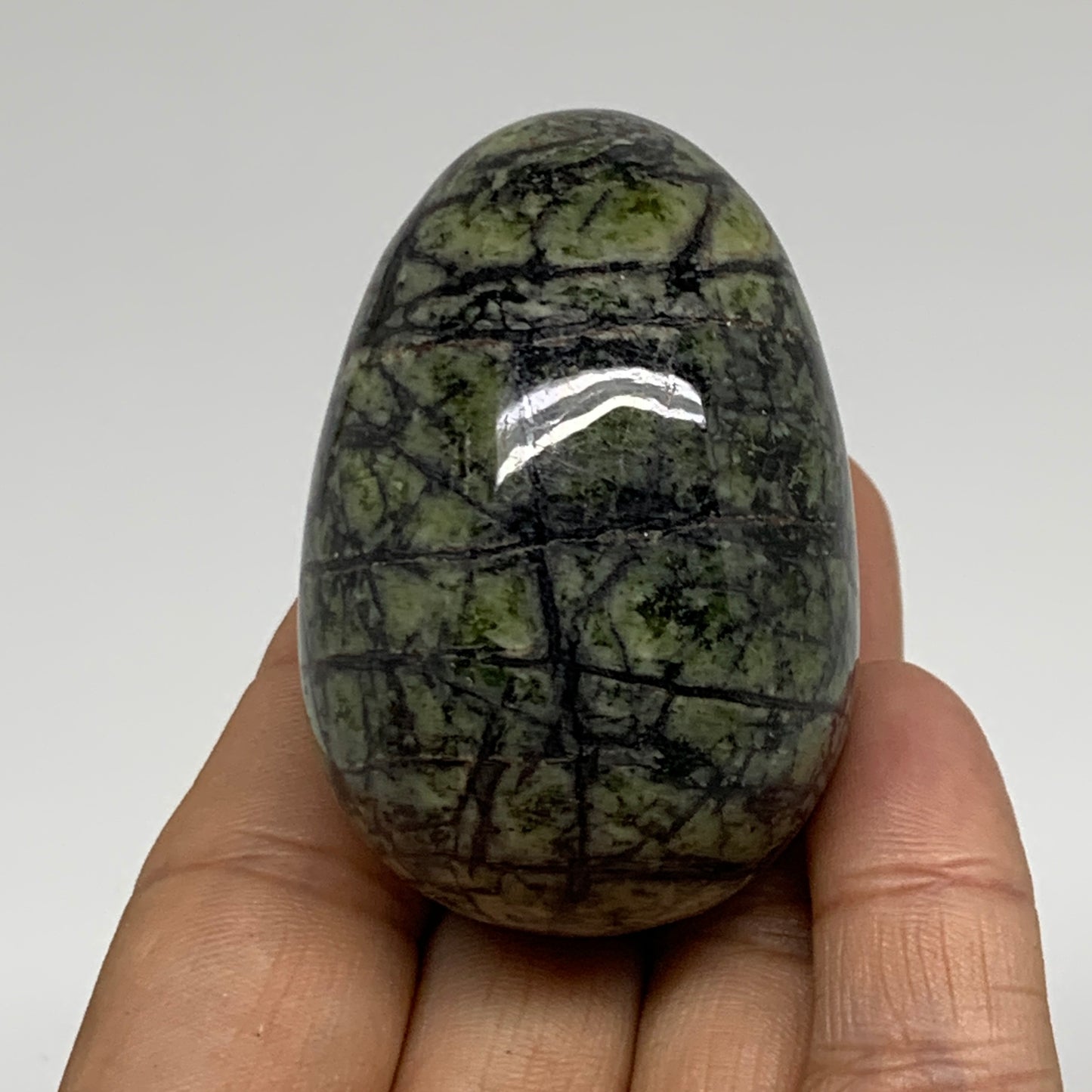 123.6g, 2.2"x1.5" Natural Green Serpentine Egg Polished Gemstone, B35300