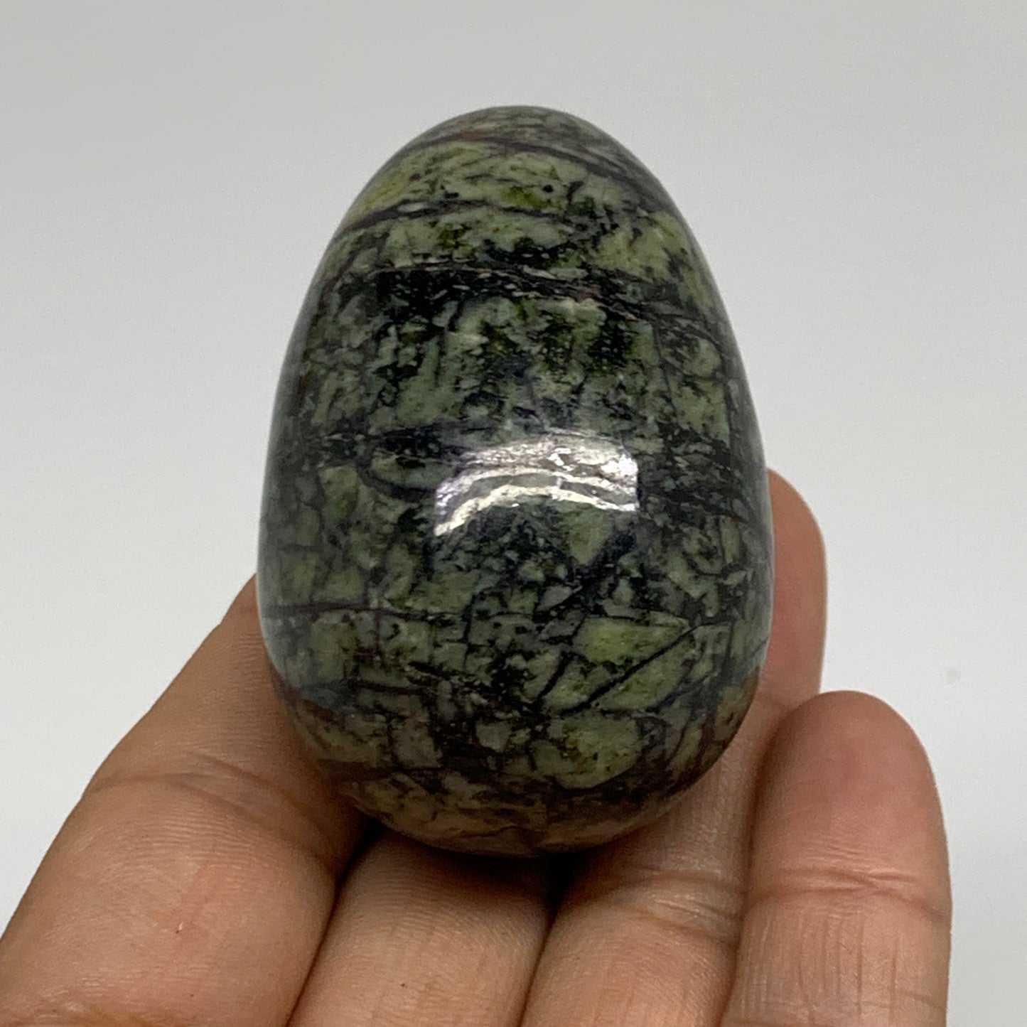 123.6g, 2.2"x1.5" Natural Green Serpentine Egg Polished Gemstone, B35300