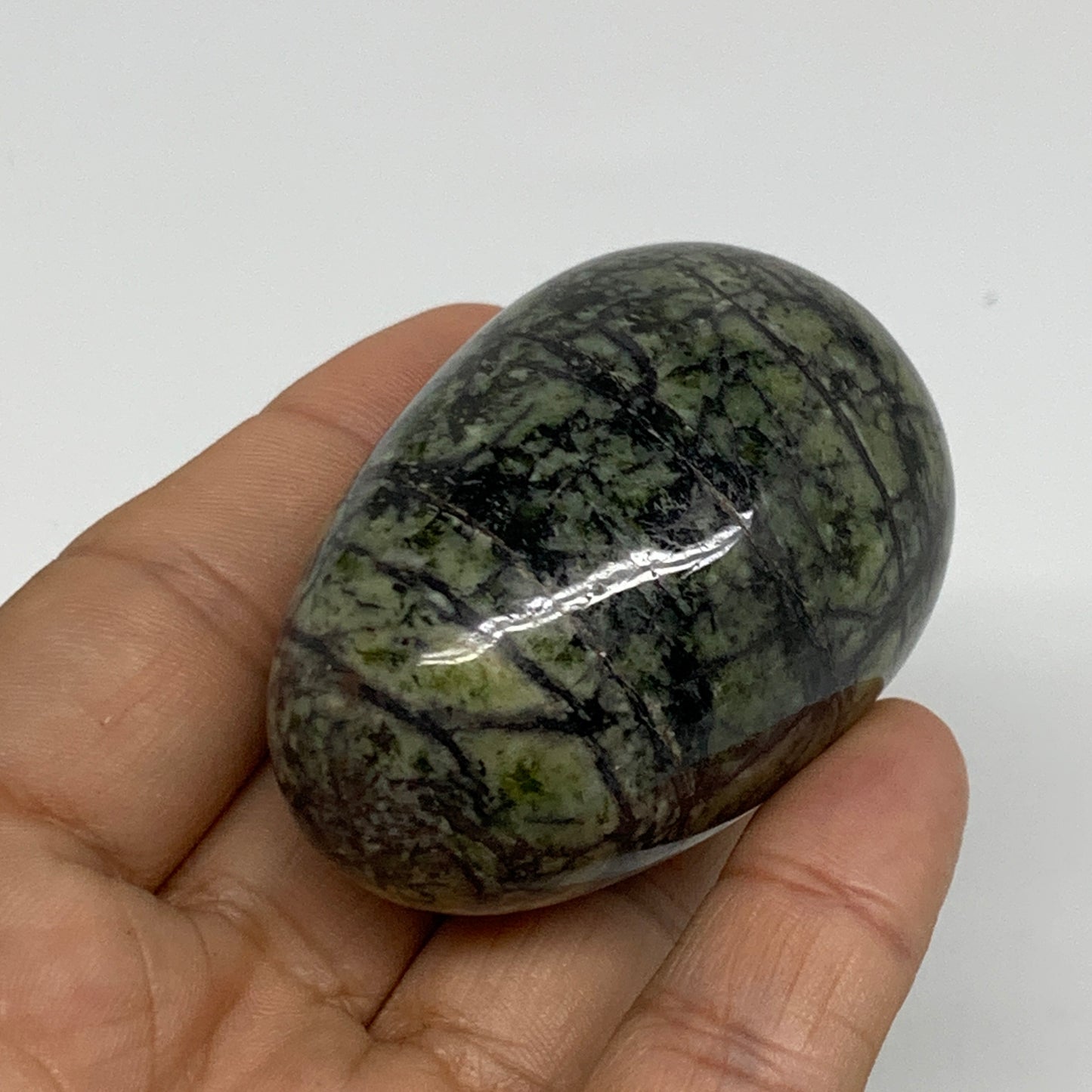 123.6g, 2.2"x1.5" Natural Green Serpentine Egg Polished Gemstone, B35300