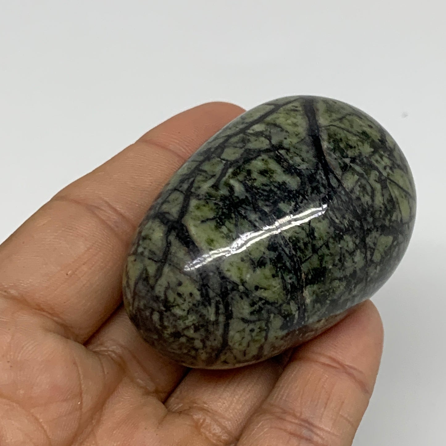 123.6g, 2.2"x1.5" Natural Green Serpentine Egg Polished Gemstone, B35300