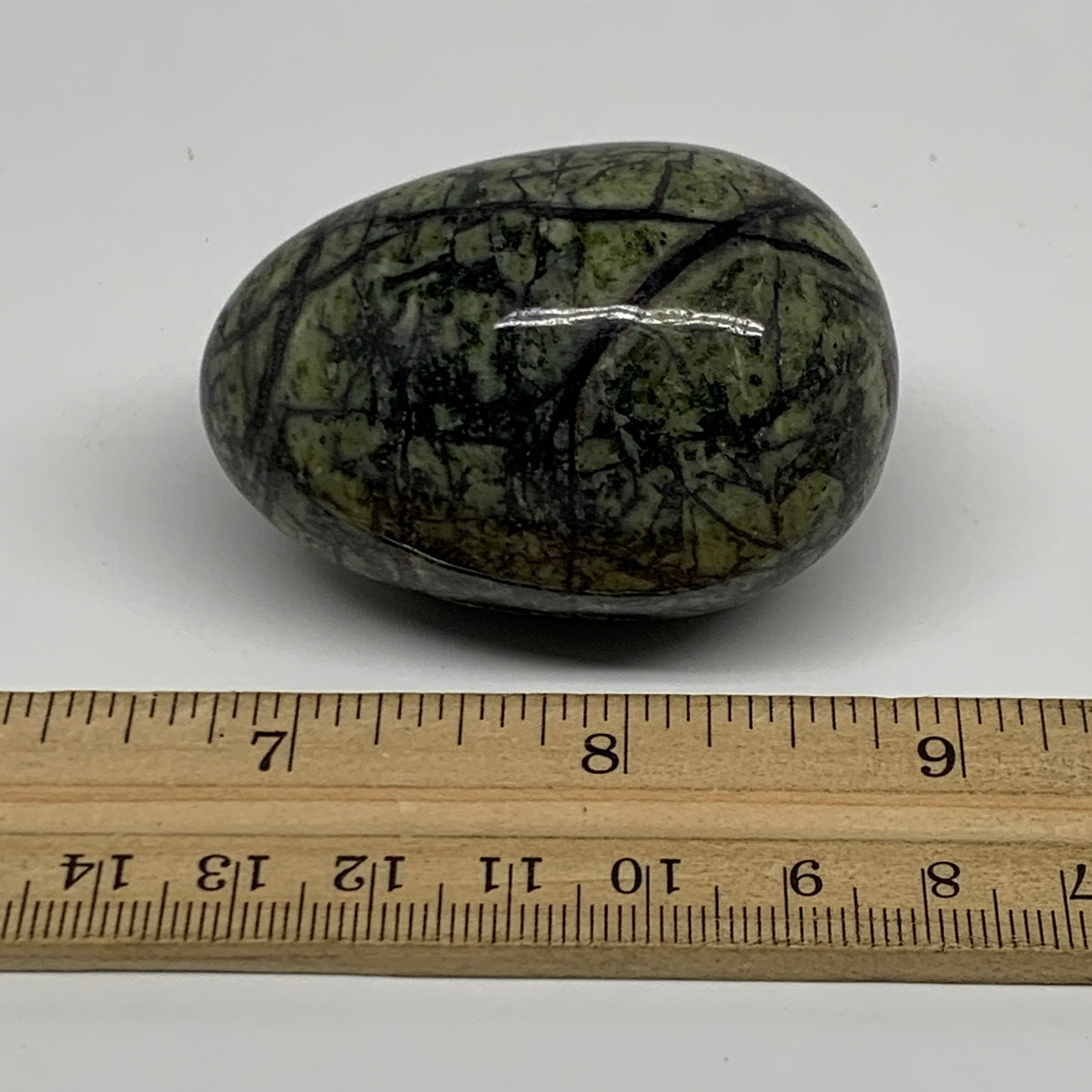 123.6g, 2.2"x1.5" Natural Green Serpentine Egg Polished Gemstone, B35300