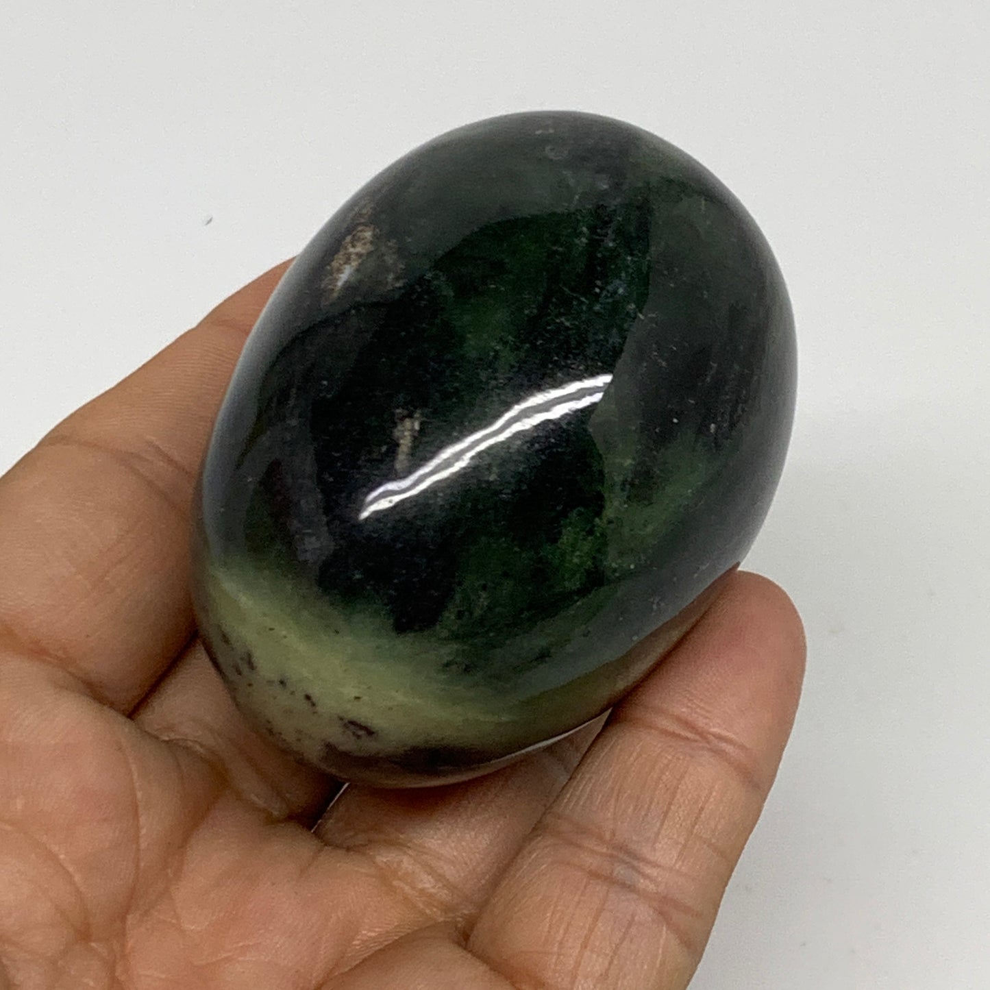 179.9g, 2.4"x1.7" Natural Green Serpentine Egg Polished Gemstone, B35302