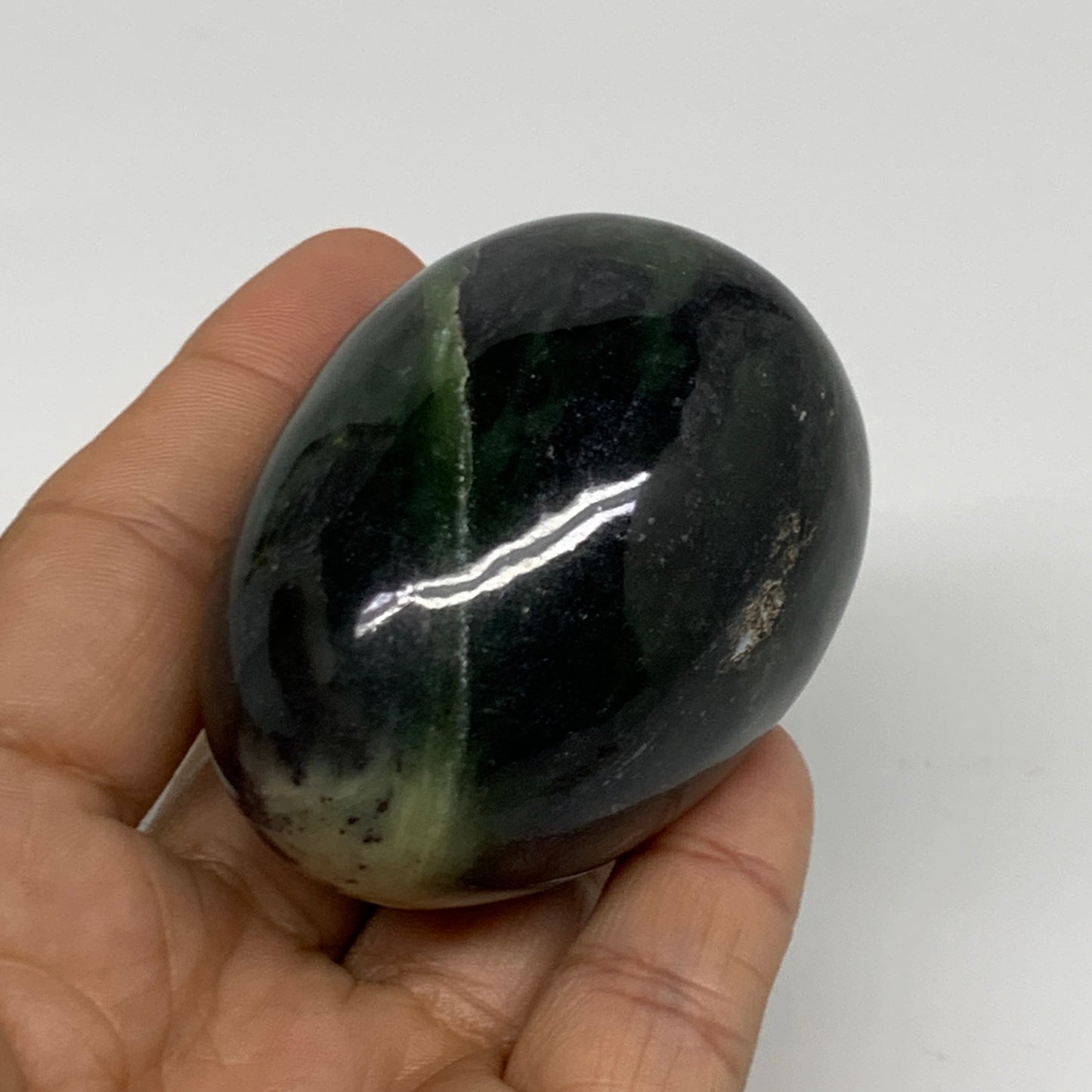 179.9g, 2.4"x1.7" Natural Green Serpentine Egg Polished Gemstone, B35302