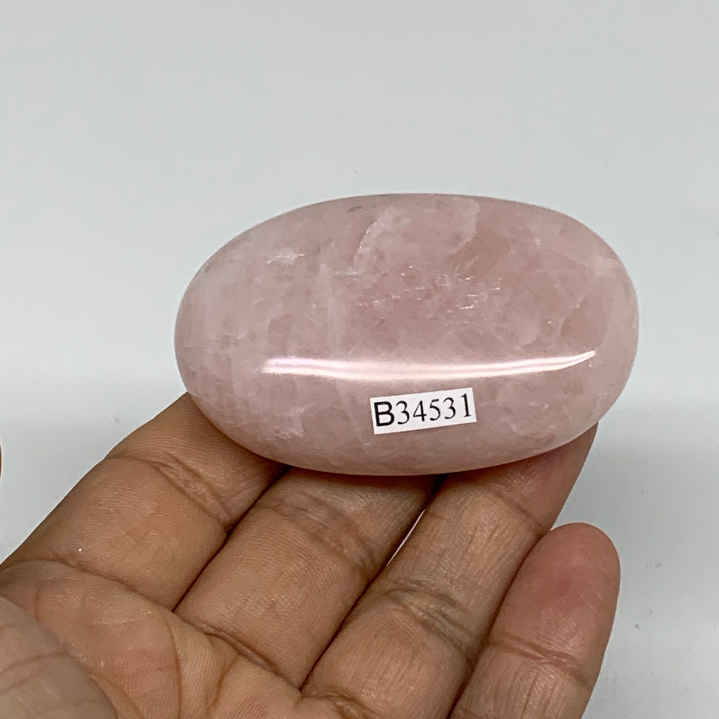 88g , 2.4"x1.5"x0.9", Natural Pink Rose Quartz Palm-stone Crystal, B34531