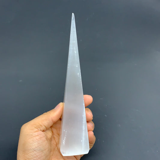 226g, 7.2"x1.5", Selenite (Satin Spar) Crystal Crystal Tower Point,B35952