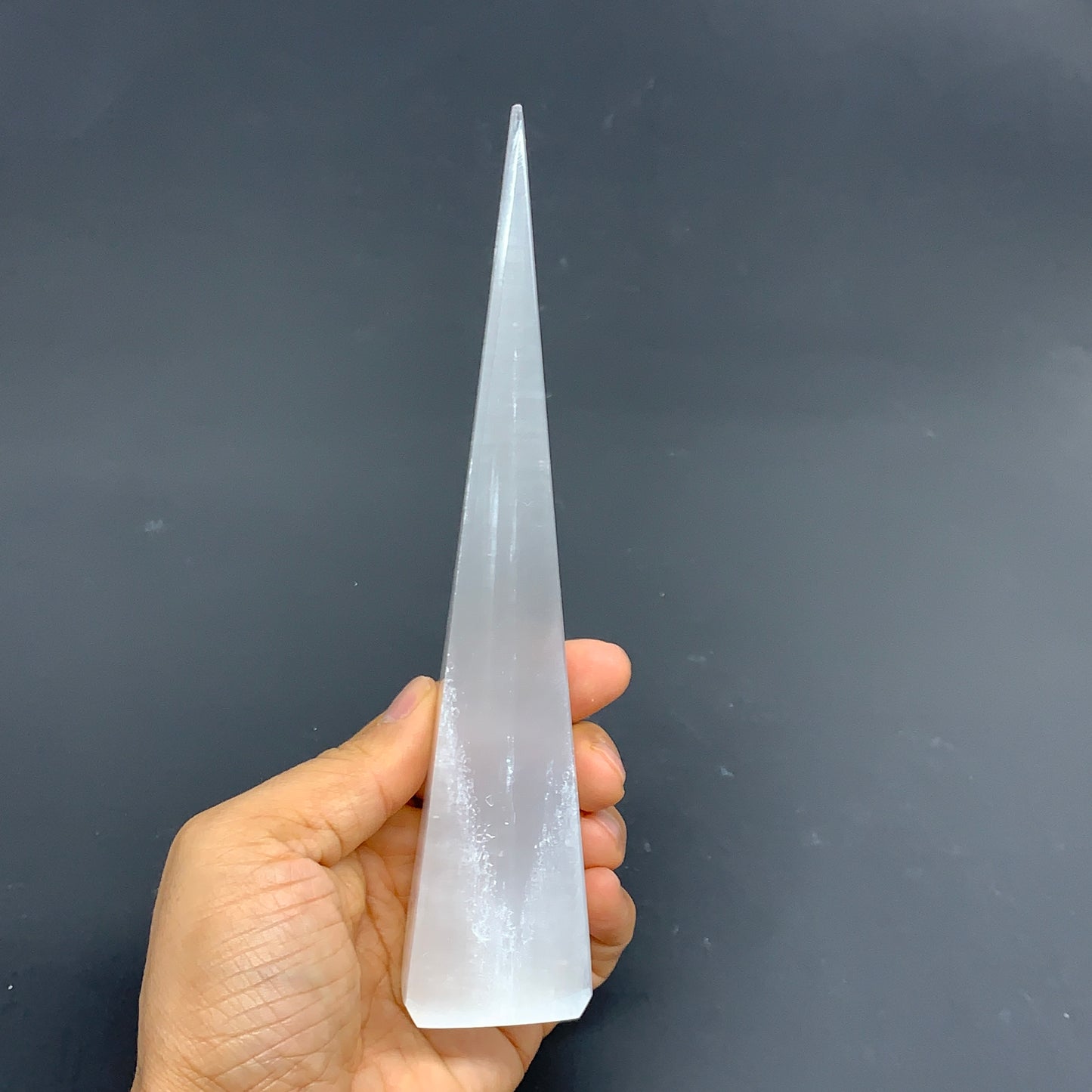 226g, 7.2"x1.5", Selenite (Satin Spar) Crystal Crystal Tower Point,B35952