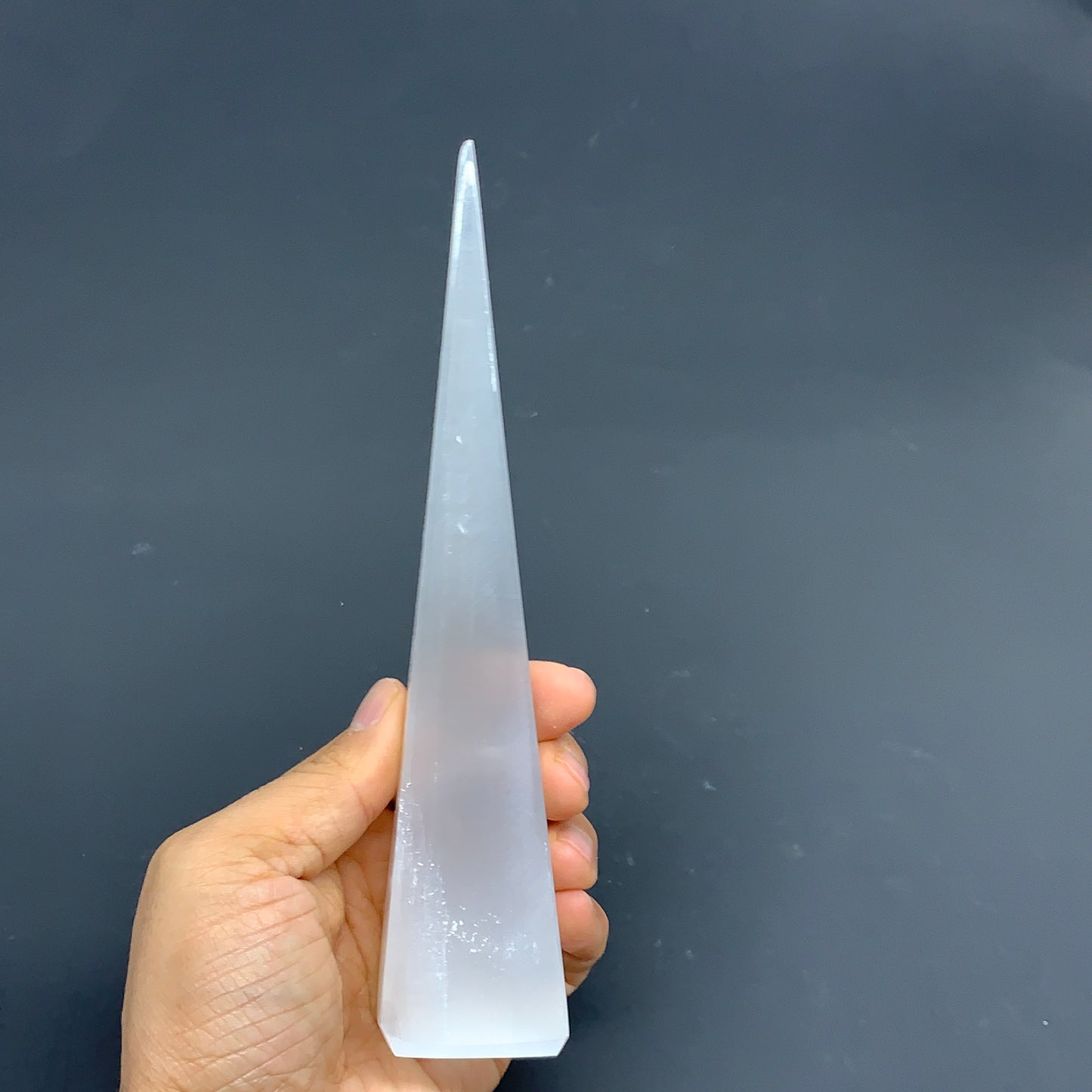 226g, 7.2"x1.5", Selenite (Satin Spar) Crystal Crystal Tower Point,B35952