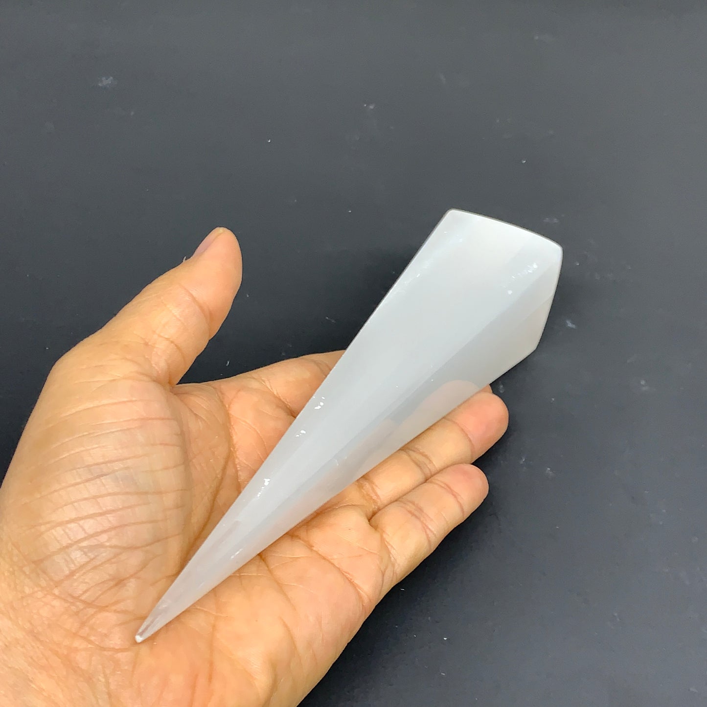 226g, 7.2"x1.5", Selenite (Satin Spar) Crystal Crystal Tower Point,B35952