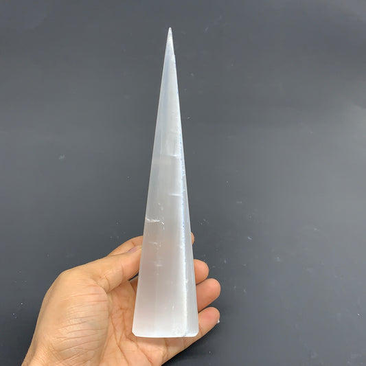 288.1g, 7.8"x1.7", Selenite (Satin Spar) Crystal Crystal Tower Point,B35953